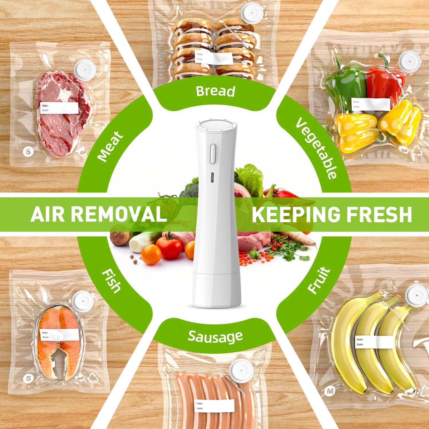 Handheld Vacuum Sealer for Food Storage: Portable Vacuum Sealing Machine - USB Rechargeable Cordless Food Sealer Saver for 5X Preservation