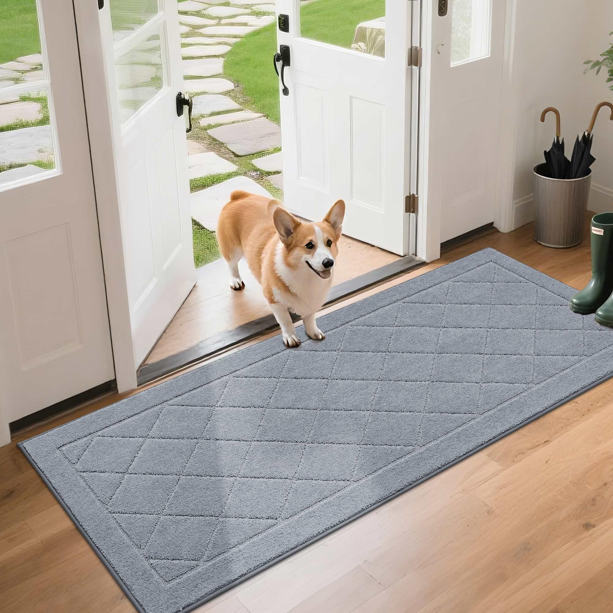 BEQHAUSE Dirt Trapper Door Mat 32" x 48", Doormat Non-Slip Entryway Rugs Washable, Dog Door Mat Stain Resistant and Absorbent Welcome Floor Mat for Front Back Door, Mud Wet Shoes & Paws, Dark Grey