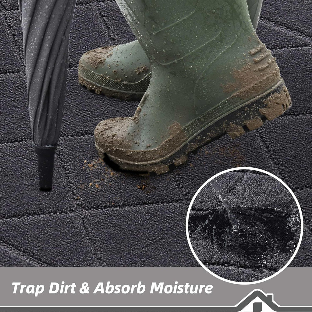 BEQHAUSE Dirt Trapper Door Mat 32" x 48", Doormat Non-Slip Entryway Rugs Washable, Dog Door Mat Stain Resistant and Absorbent Welcome Floor Mat for Front Back Door, Mud Wet Shoes & Paws, Dark Grey