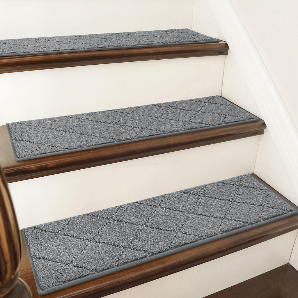 COSY HOMEER Edging Stair Treads Non-Slip Carpet Mat 28inX9in Indoor Stair Runners for Wooden Steps, Edging Stair Rugs for Kids and Dogs, 100% Polyester TPE Backing(4pc, Beige)