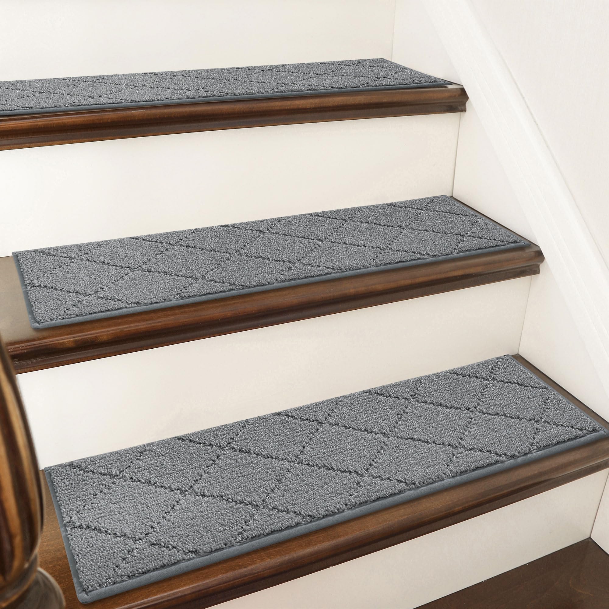COSY HOMEER Edging Stair Treads Non-Slip Carpet Mat 28inX9in Indoor Stair Runners for Wooden Steps, Edging Stair Rugs for Kids and Dogs, 100% Polyester TPE Backing(4pc, Beige)