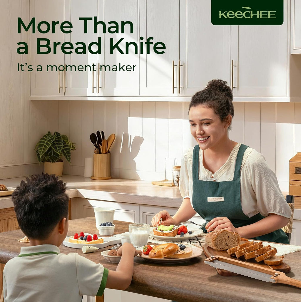 Bread Pilot Adjustable Bread Knife – Upgraded Bread Slicer for Homemade & Sourdough Loaves, Serrated Stainless Blade with Precision Thickness Guide, Gift for Artisan Bakers