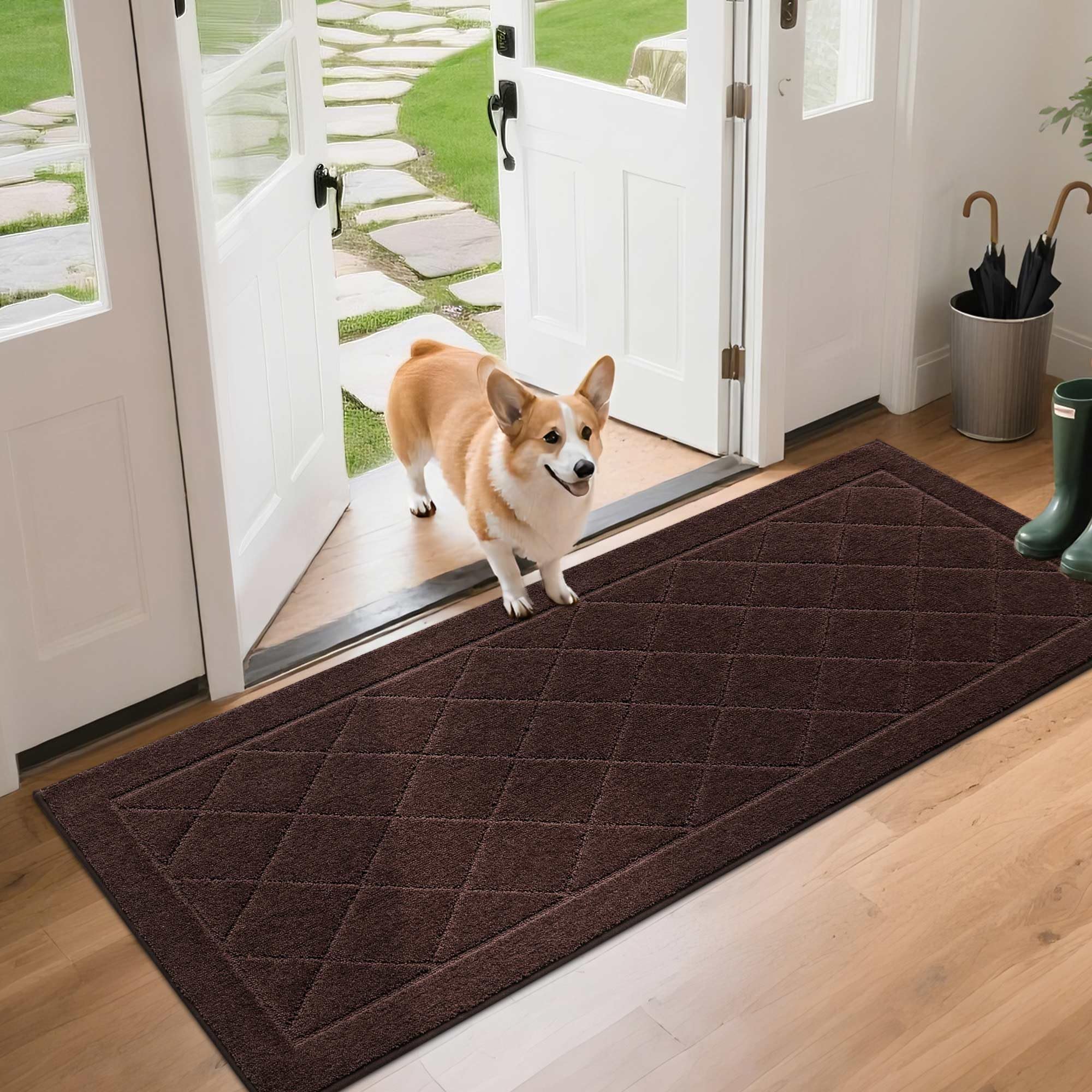 BEQHAUSE Dirt Trapper Door Mat 32" x 48", Doormat Non-Slip Entryway Rugs Washable, Dog Door Mat Stain Resistant and Absorbent Welcome Floor Mat for Front Back Door, Mud Wet Shoes & Paws, Dark Grey