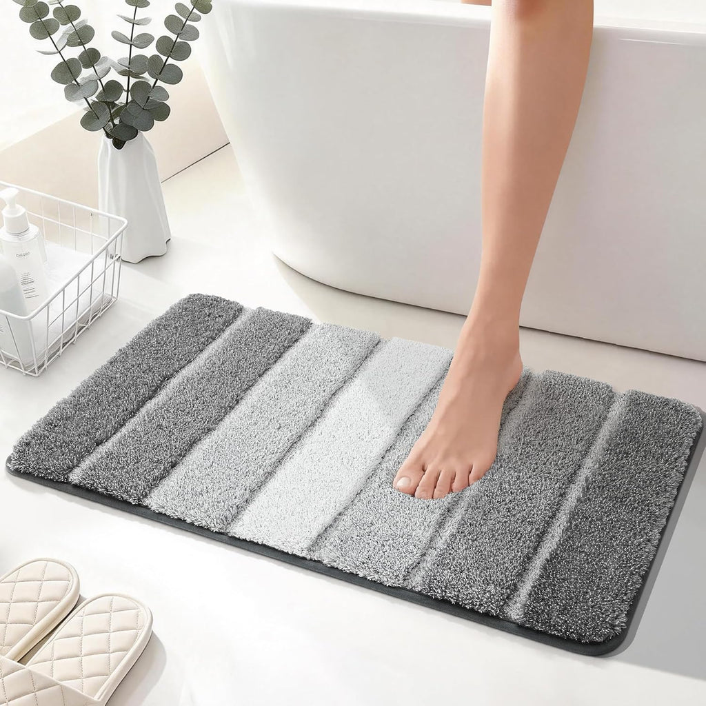 COSY HOMEER Bathroom Rugs 24"x17", Ultra Soft Absorbent Bath Mat with Non-Slip TPR Backing, Machine Washable Shaggy Rug for Bathroom Floor, Grey