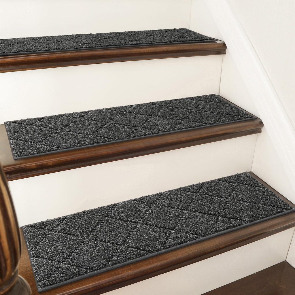 COSY HOMEER Edging Stair Treads Non-Slip Carpet Mat 28inX9in Indoor Stair Runners for Wooden Steps, Edging Stair Rugs for Kids and Dogs, 100% Polyester TPE Backing(4pc, Beige)