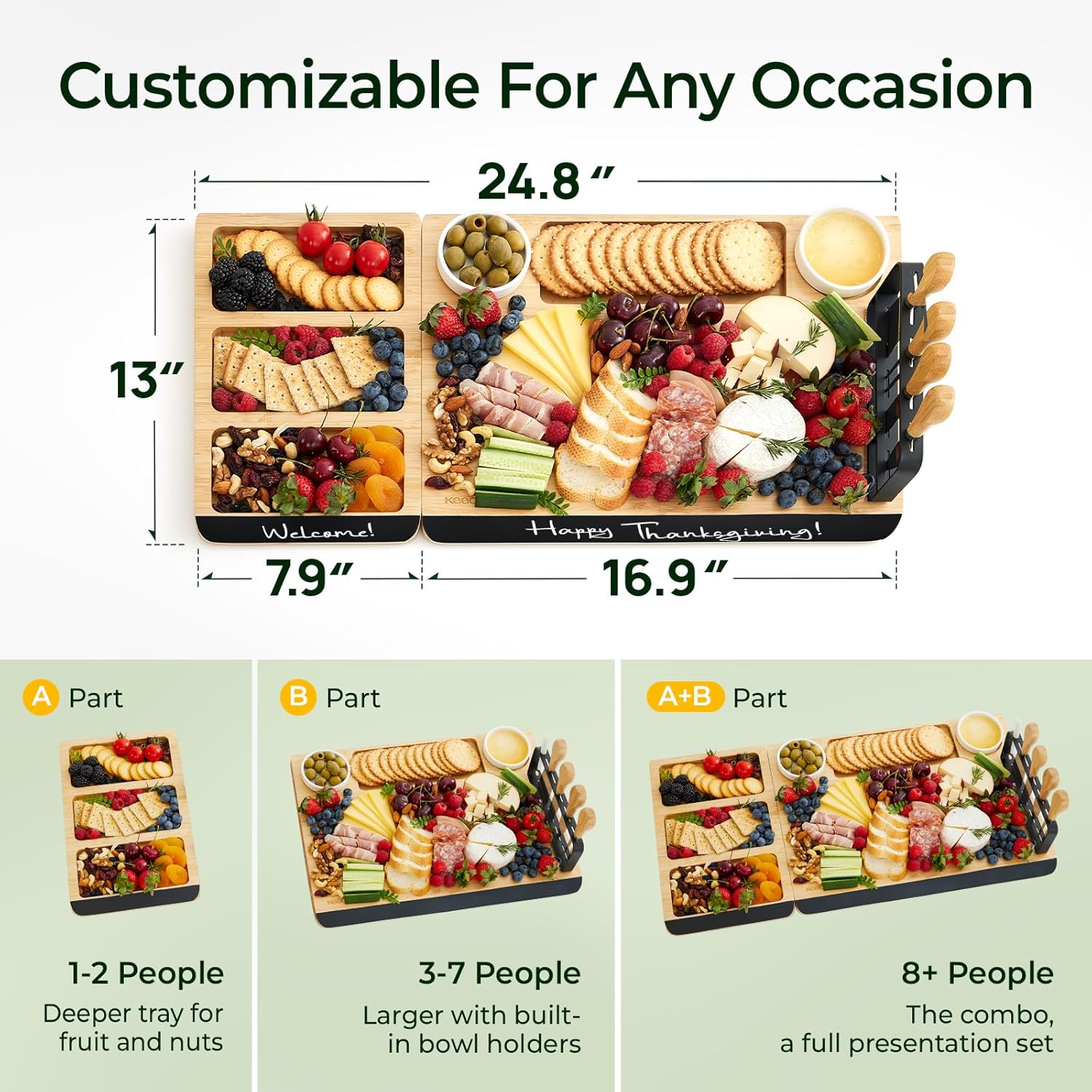 Charcuterie Boards Set of Christmas Gifts: Large Bamboo Cheese Board Set with Chalkboard Edge & Forks Set - Ideal for Housewarming Gift, Weddings, Bridal Showers, and Unique Gifts for Womem