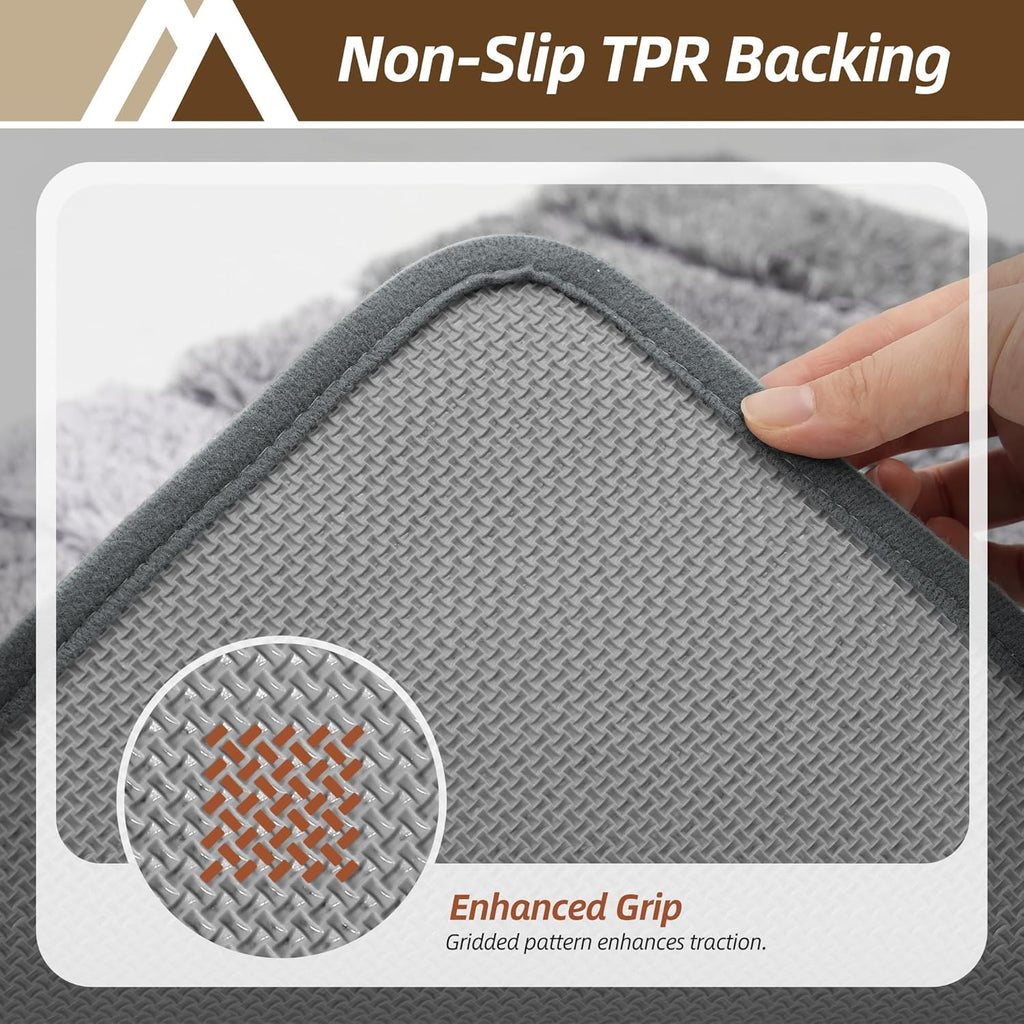 COSY HOMEER Bathroom Rugs 24"x17", Ultra Soft Absorbent Bath Mat with Non-Slip TPR Backing, Machine Washable Shaggy Rug for Bathroom Floor, Grey
