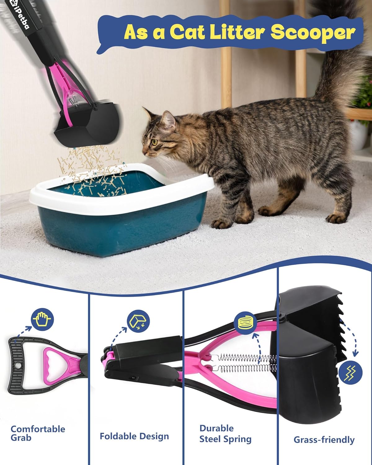 32" Long Handle Dog Pooper Scooper for Yard – No Bending, Clean Pickup on Grass, Gravel & Sand, Easy to Clean & Durable