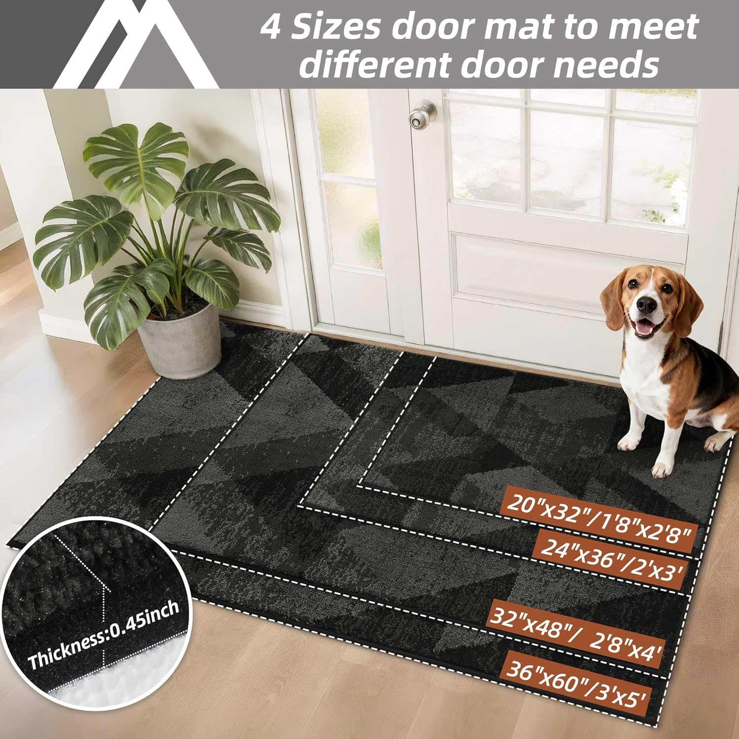 COSY HOMEER Entryway Rugs Doormat 20"x32", Non-Slip Absorbent Polyester, Washable Rugs for Front Door, Dirty Paws & High Traffic Areas, Dark Gray