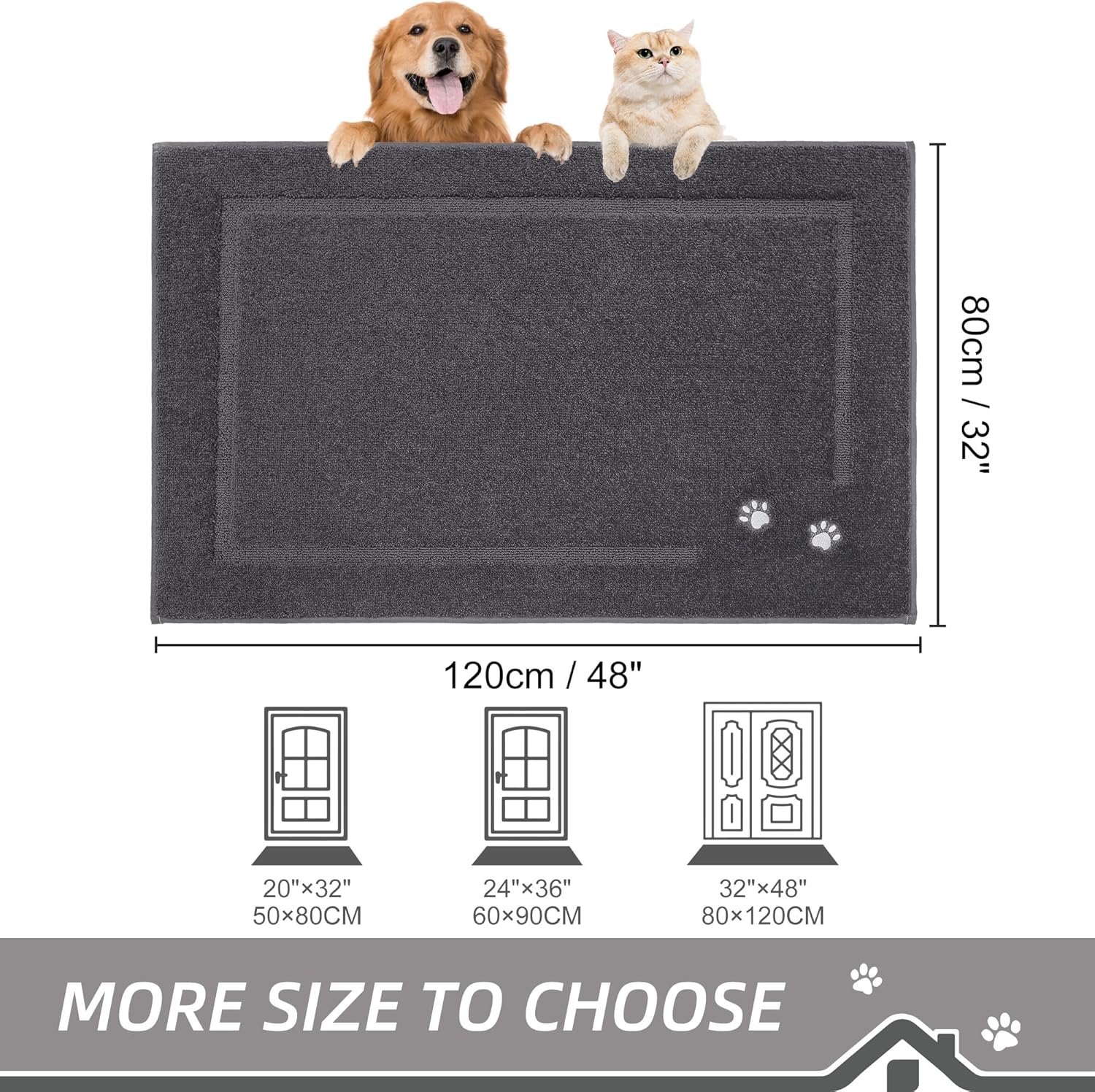 BEQHAUSE Dog Door Mat for Muddy Paws 32"x48" Dirt Trapper Absorbent Doormat Non Slip Entryway Rugs Washable Stain Resistant Welcome Floor Mat Soft Low-Profile for Front Back Door, Dark Grey