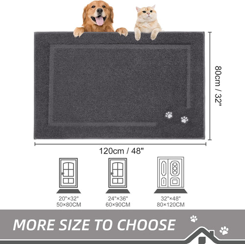BEQHAUSE Dog Door Mat for Muddy Paws 32"x48" Dirt Trapper Absorbent Doormat Non Slip Entryway Rugs Washable Stain Resistant Welcome Floor Mat Soft Low-Profile for Front Back Door, Dark Grey
