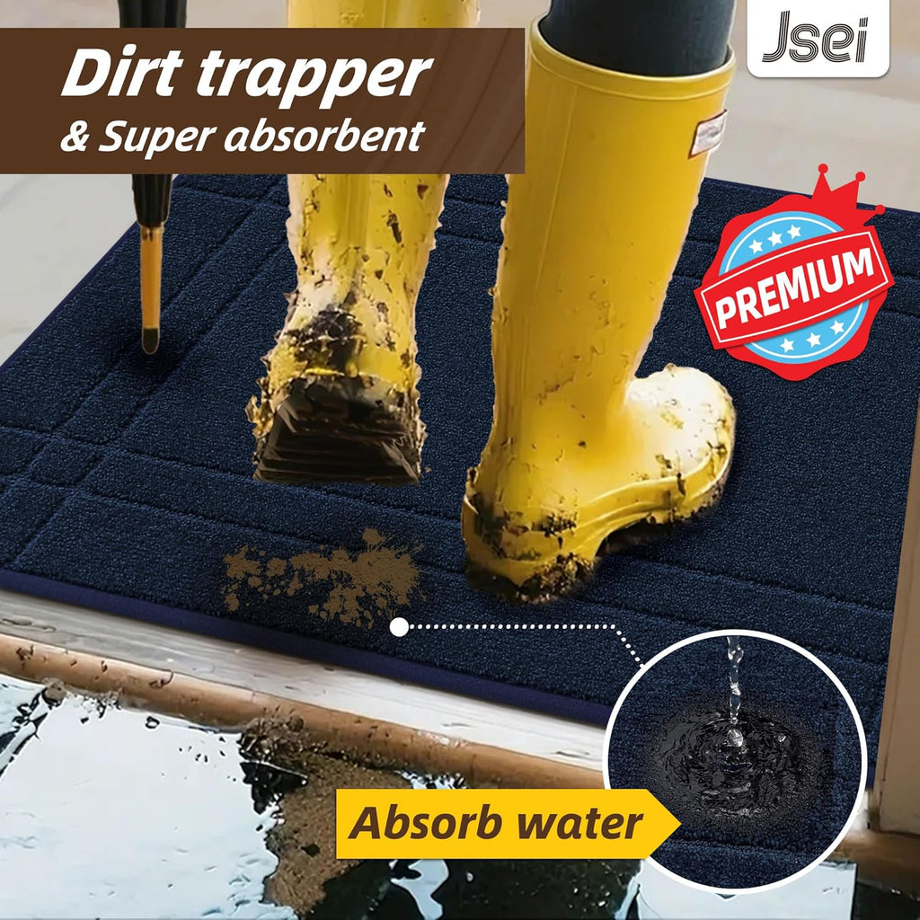 JSEI Entryway Rugs Doormat 20"x32", Non-Slip Dirt Trapper Door Mats Indoor, Washable Absorbent and Stain Resist Welcome Floor Mat for Front Door, Dog Door Mat, Dirty Wet Shoes & Paws, Navy Blue