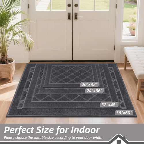 BEQHAUSE Dirt Trapper Door Mat 32" x 48", Doormat Non-Slip Entryway Rugs Washable, Dog Door Mat Stain Resistant and Absorbent Welcome Floor Mat for Front Back Door, Mud Wet Shoes & Paws, Dark Grey