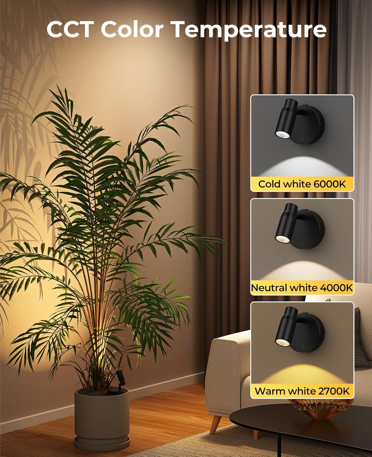 PESUTEN Spot Lights Indoor, Rechargeable Picture Light with Remote, Dimmable CCT Spotlight for Wall Art, 6000mAh Battery Uplights Indoor with Timer for Plant Artwork Painting Sofa Corner Black