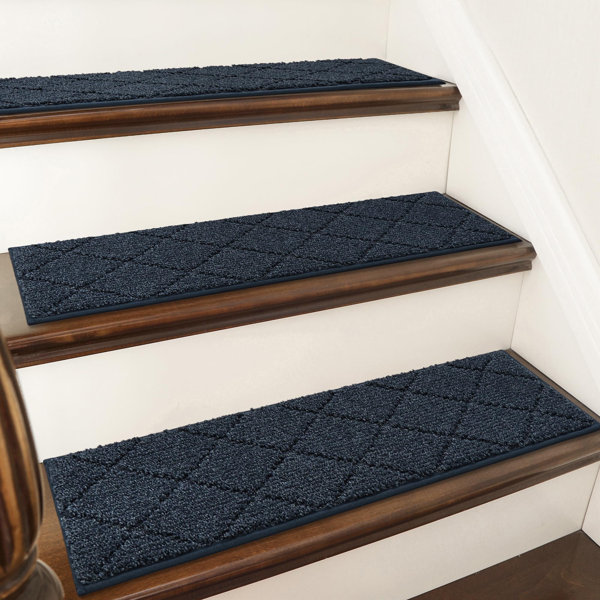 COSY HOMEER Edging Stair Treads Non-Slip Carpet Mat 28inX9in Indoor Stair Runners for Wooden Steps, Edging Stair Rugs for Kids and Dogs, 100% Polyester TPE Backing(4pc, Beige)