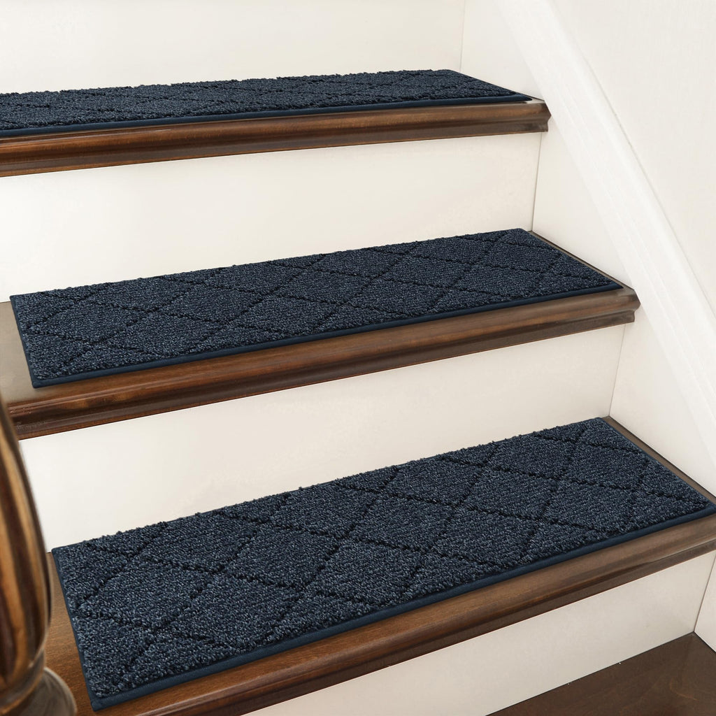 COSY HOMEER Edging Stair Treads Non-Slip Carpet Mat 28inX9in Indoor Stair Runners for Wooden Steps, Edging Stair Rugs for Kids and Dogs, 100% Polyester TPE Backing(4pc, Beige)