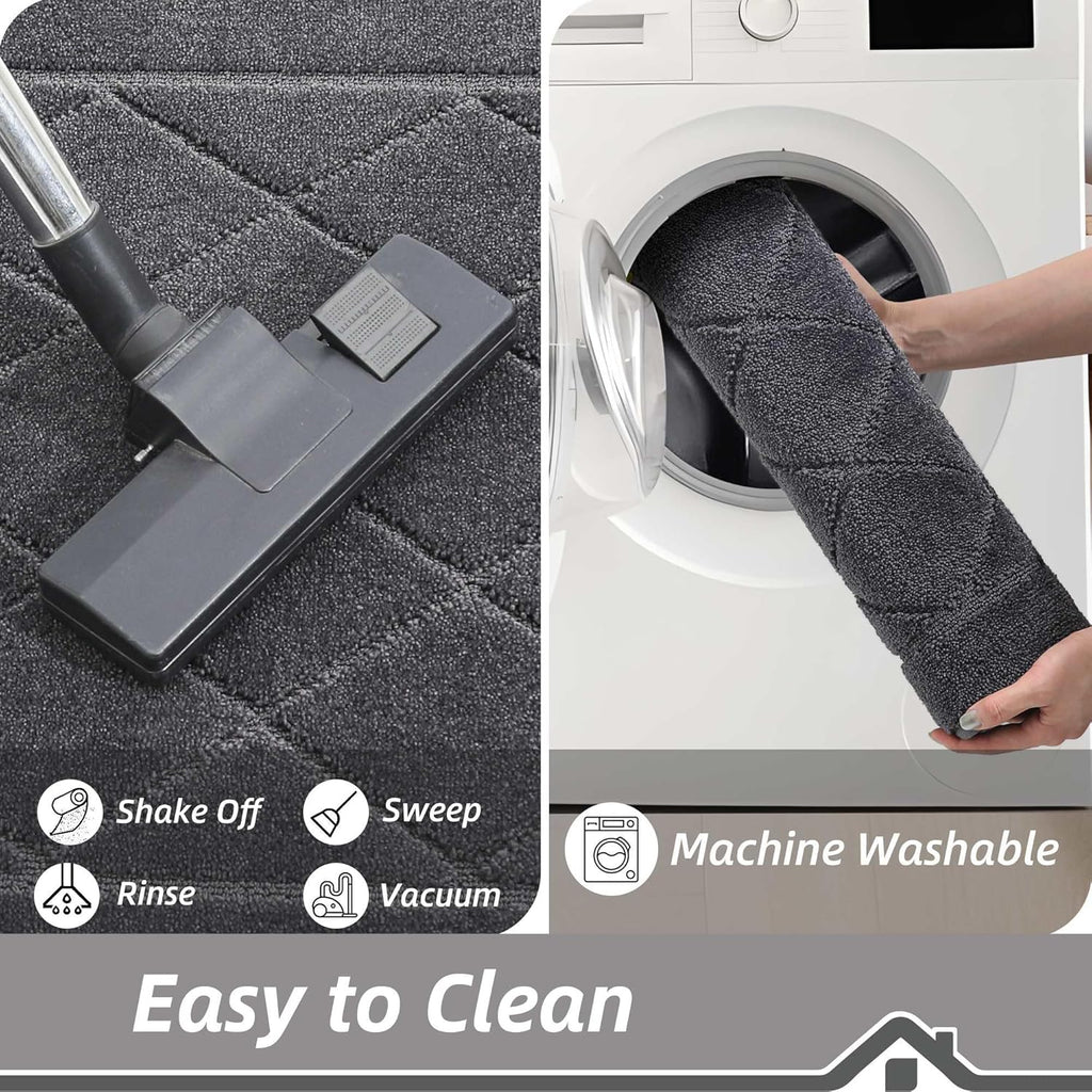 BEQHAUSE Dirt Trapper Door Mat 32" x 48", Doormat Non-Slip Entryway Rugs Washable, Dog Door Mat Stain Resistant and Absorbent Welcome Floor Mat for Front Back Door, Mud Wet Shoes & Paws, Dark Grey