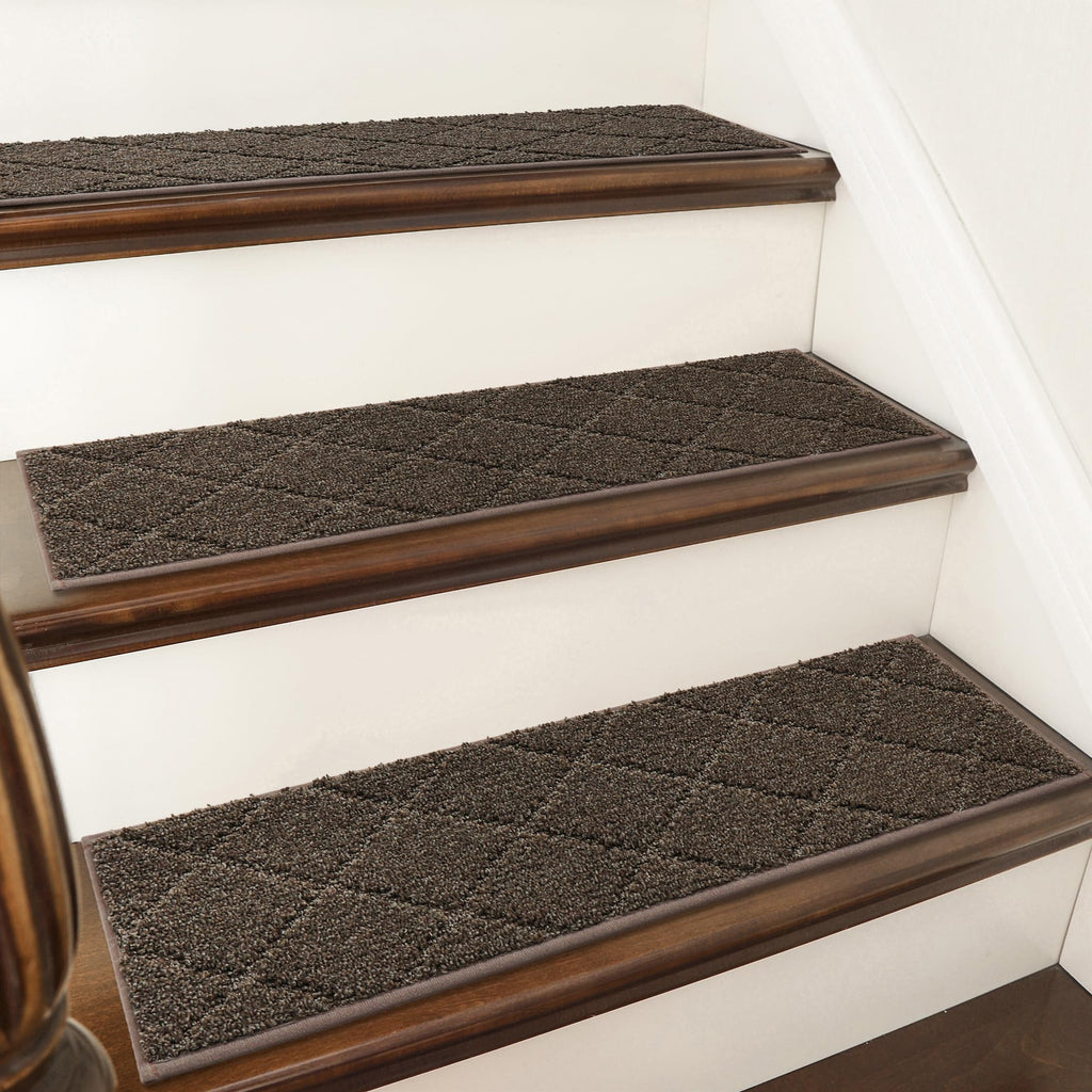 COSY HOMEER Edging Stair Treads Non-Slip Carpet Mat 28inX9in Indoor Stair Runners for Wooden Steps, Edging Stair Rugs for Kids and Dogs, 100% Polyester TPE Backing(4pc, Beige)