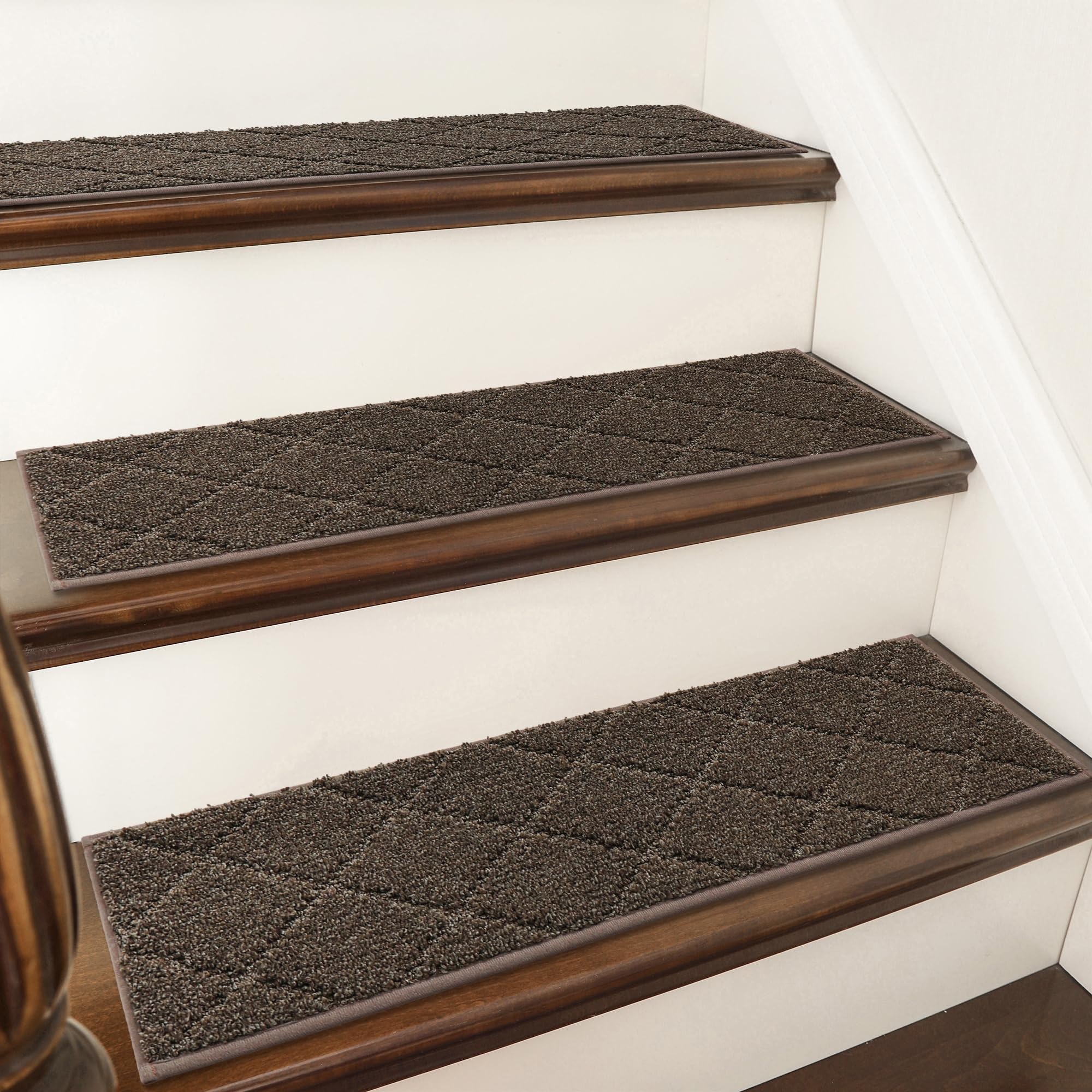 COSY HOMEER Edging Stair Treads Non-Slip Carpet Mat 28inX9in Indoor Stair Runners for Wooden Steps, Edging Stair Rugs for Kids and Dogs, 100% Polyester TPE Backing(4pc, Beige)