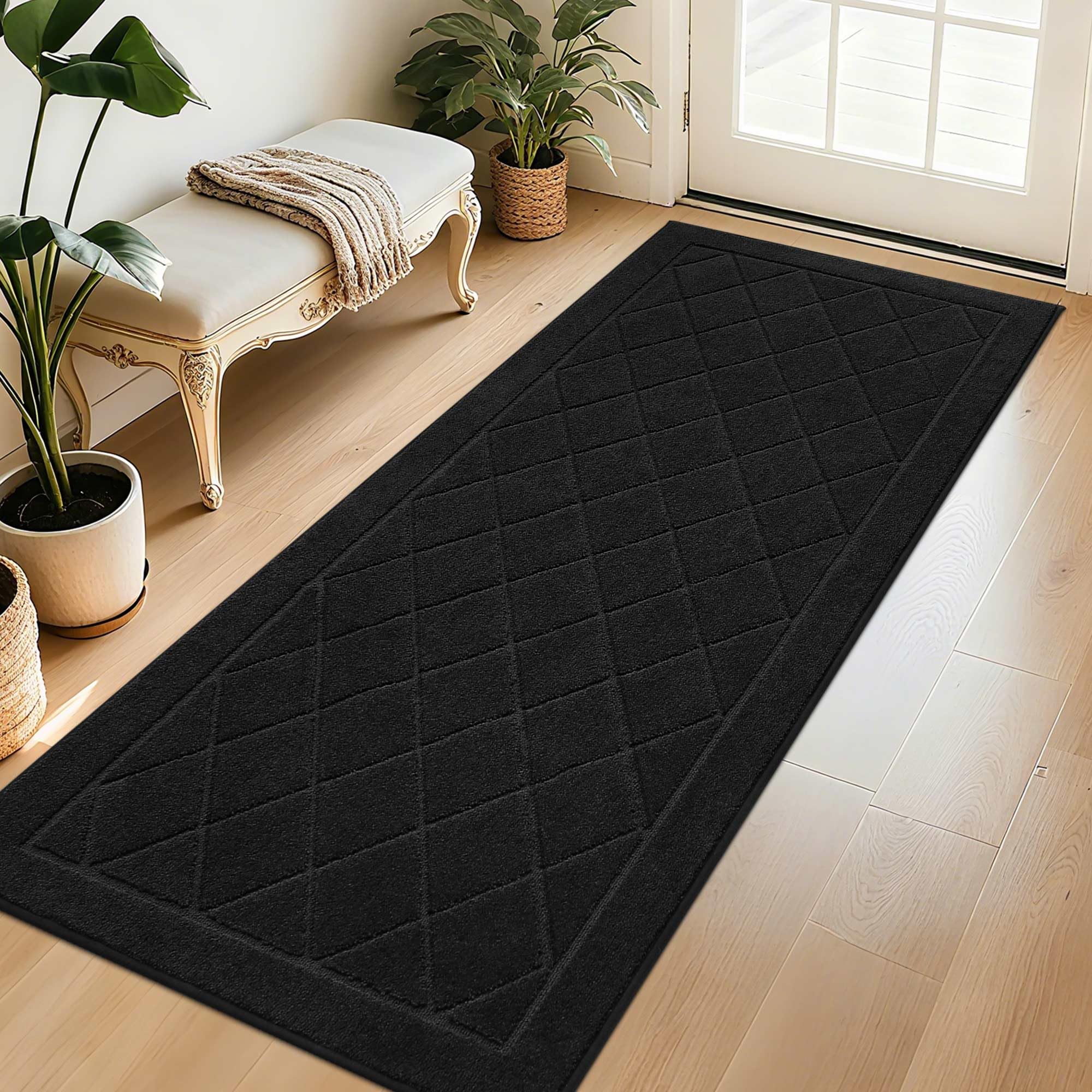 BEQHAUSE Dirt Trapper Door Mat 32" x 48", Doormat Non-Slip Entryway Rugs Washable, Dog Door Mat Stain Resistant and Absorbent Welcome Floor Mat for Front Back Door, Mud Wet Shoes & Paws, Dark Grey