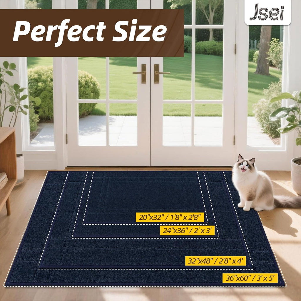 JSEI Entryway Rugs Doormat 20"x32", Non-Slip Dirt Trapper Door Mats Indoor, Washable Absorbent and Stain Resist Welcome Floor Mat for Front Door, Dog Door Mat, Dirty Wet Shoes & Paws, Navy Blue