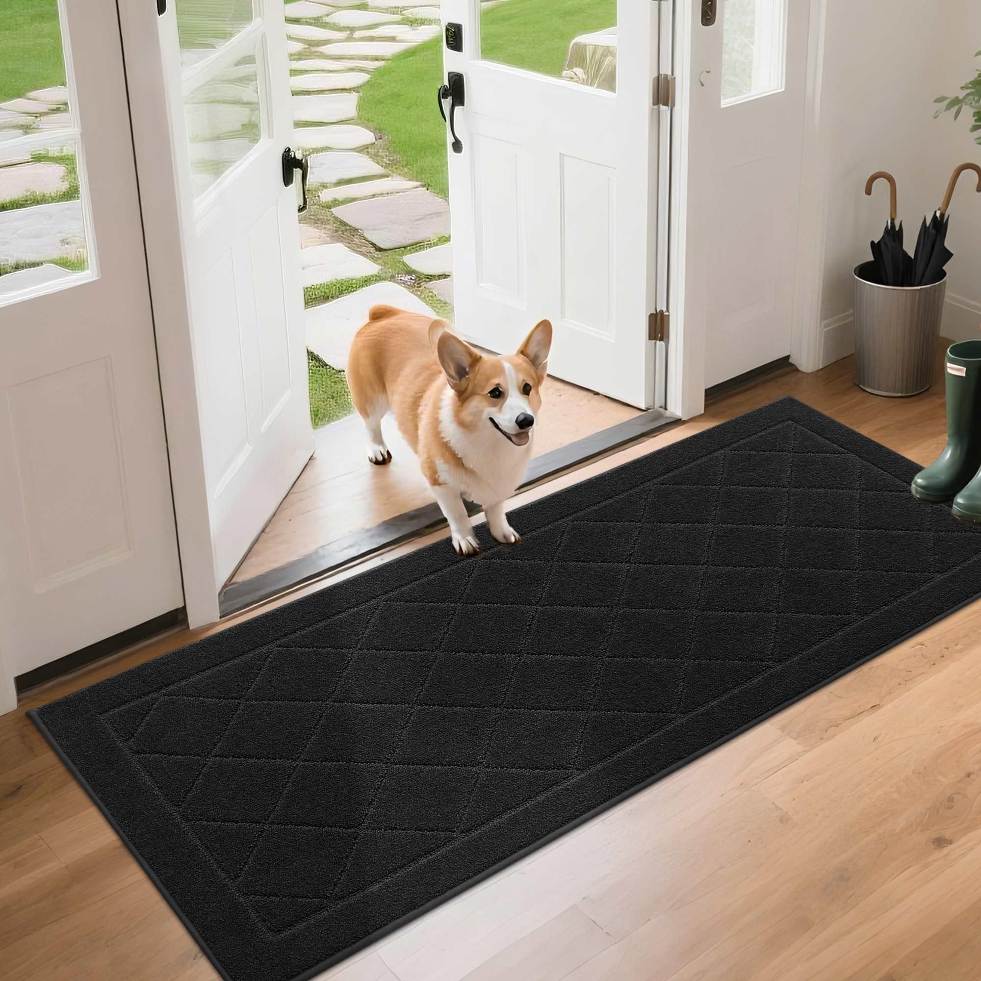 BEQHAUSE Dirt Trapper Door Mat 32" x 48", Doormat Non-Slip Entryway Rugs Washable, Dog Door Mat Stain Resistant and Absorbent Welcome Floor Mat for Front Back Door, Mud Wet Shoes & Paws, Dark Grey