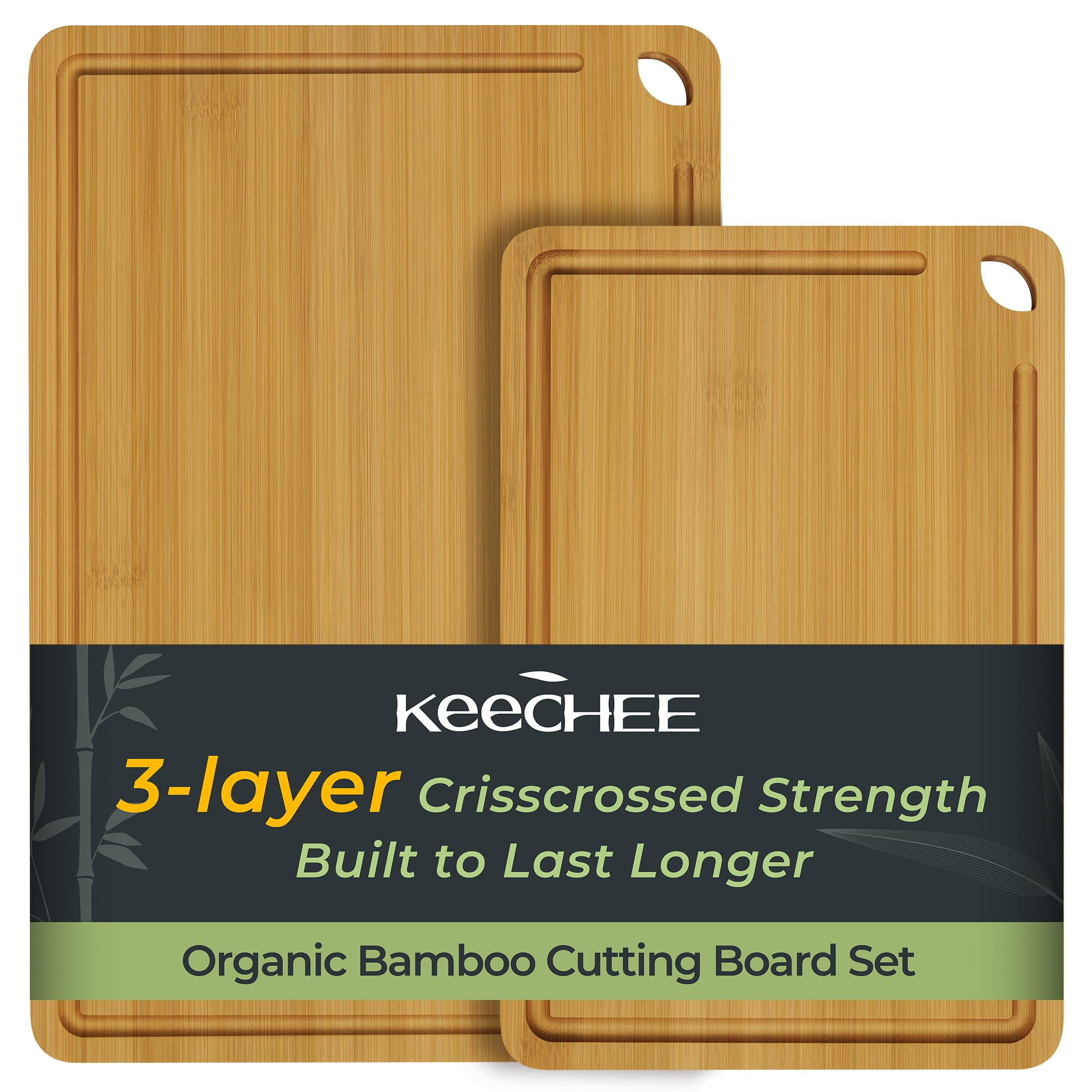 Bamboo Cutting Board, Durable Wood Cutting Boards for Kitchen with Deep Juice Grooves & Built-in Handles, Ideal Charcuterie & Chopping for Meat, Vegetables and Fruits Ideal Kitchen Gifts