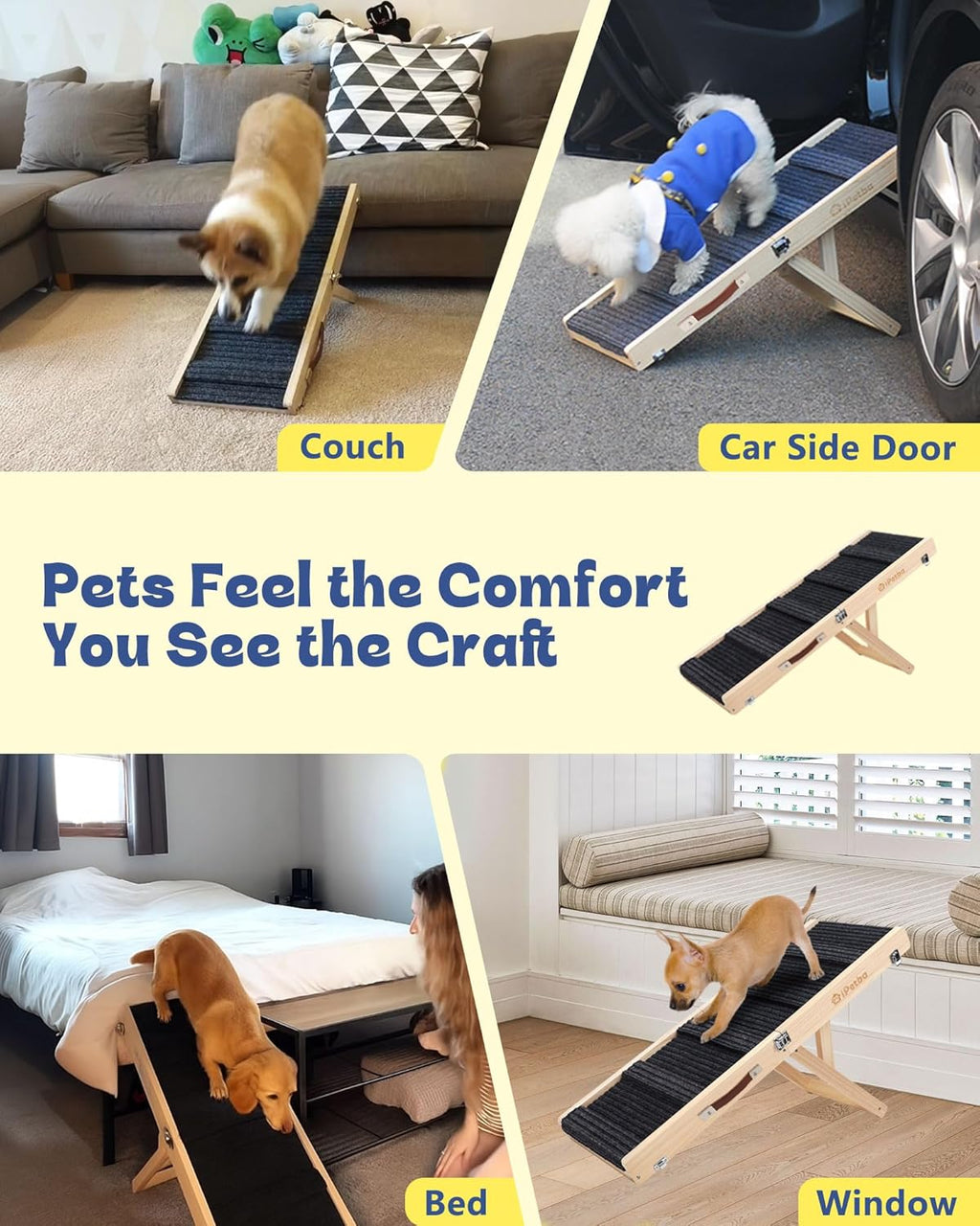 Dog Ramp for Couch & Low Bed - Joint & Spine Support with Gentle Incline for Small Dogs, Adjustable, Anti-Slip & Foldable, Up to 35 lbs