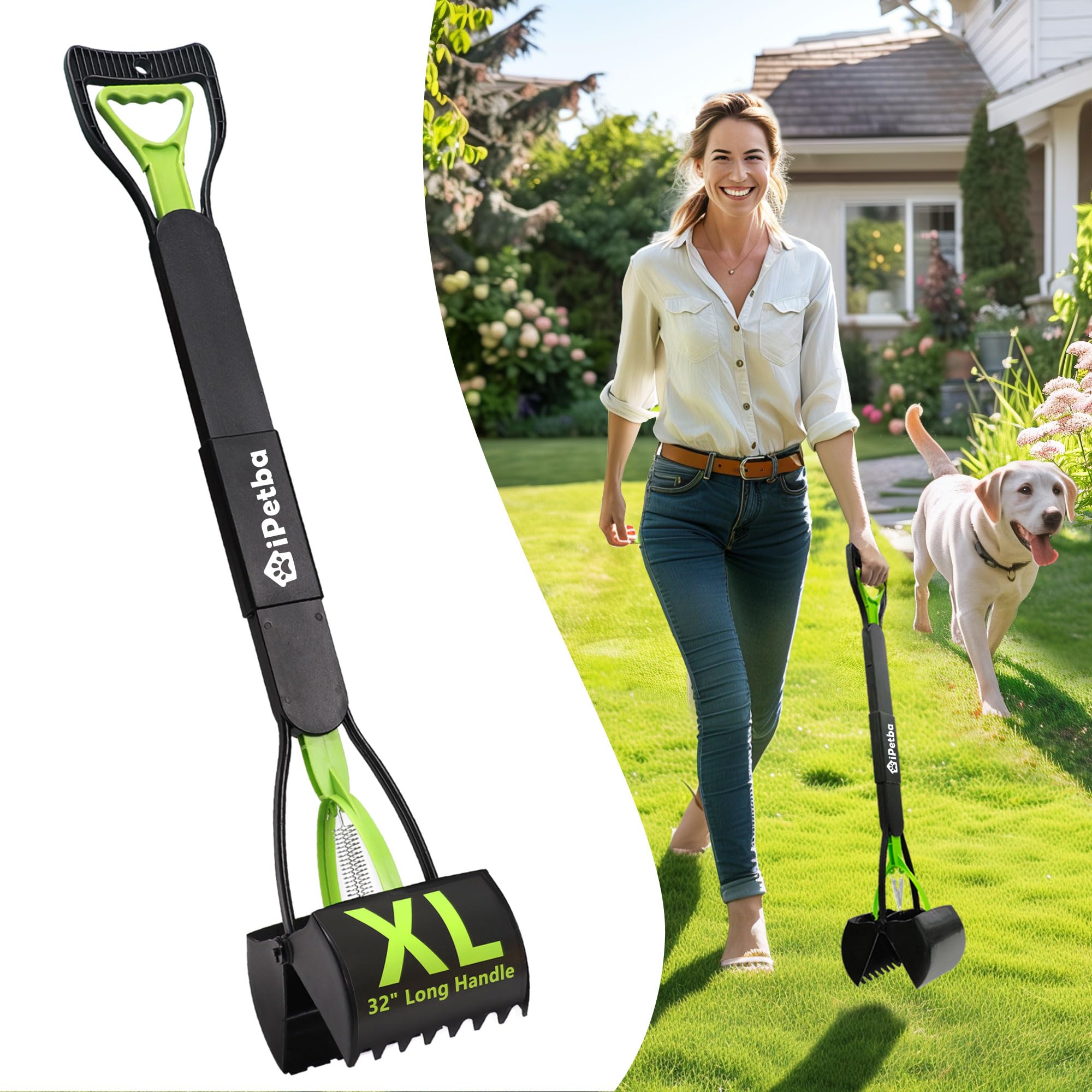 32" Long Handle Dog Pooper Scooper for Yard – No Bending, Clean Pickup on Grass, Gravel & Sand, Easy to Clean & Durable
