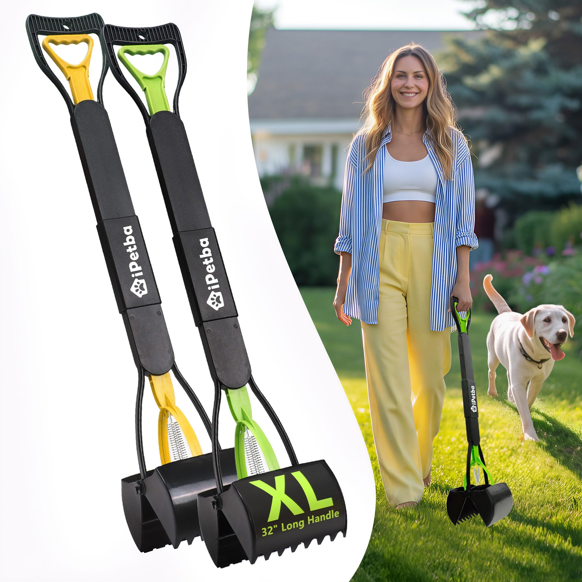 32" Long Handle Dog Pooper Scooper for Yard – No Bending, Clean Pickup on Grass, Gravel & Sand, Easy to Clean & Durable