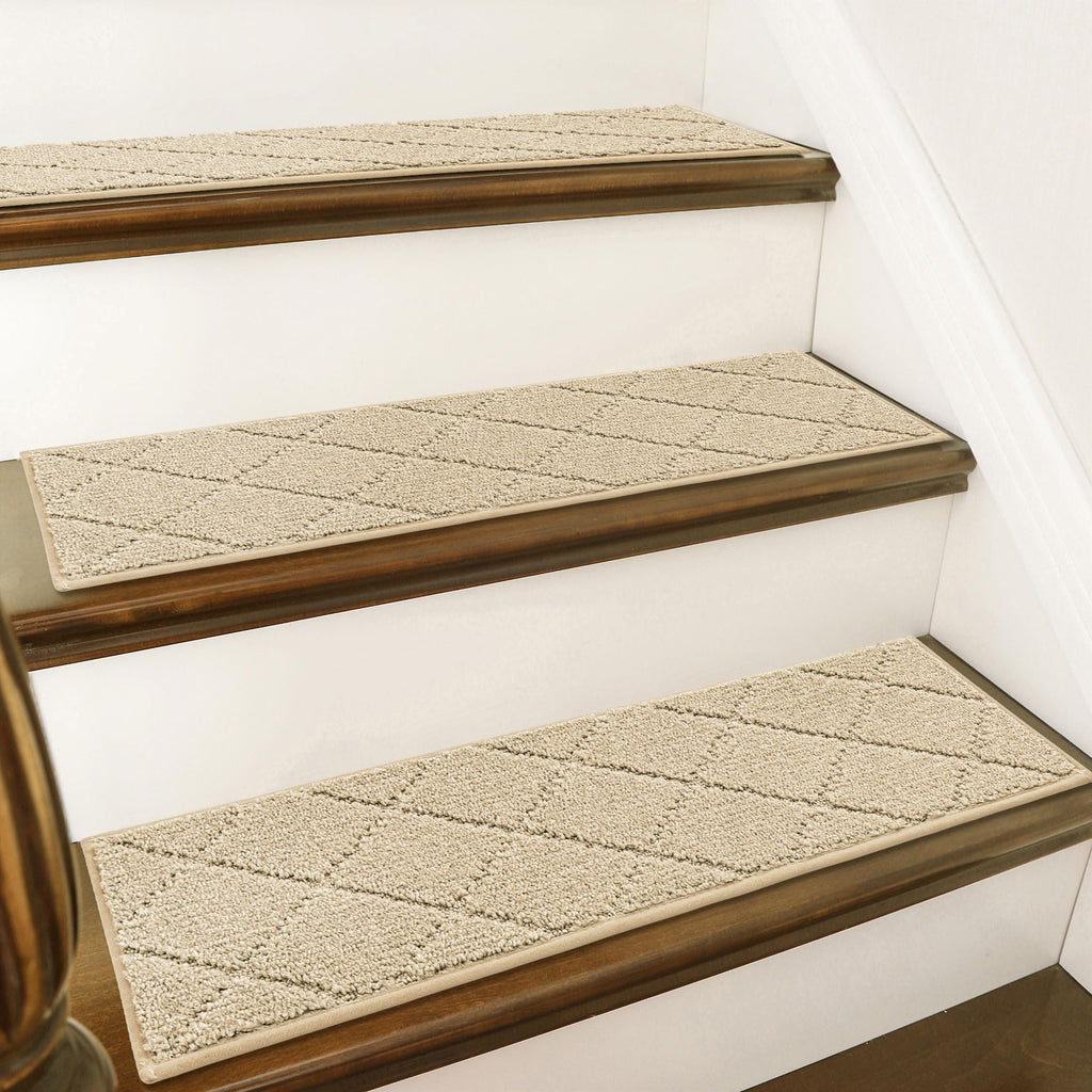 COSY HOMEER Edging Stair Treads Non-Slip Carpet Mat 28inX9in Indoor Stair Runners for Wooden Steps, Edging Stair Rugs for Kids and Dogs, 100% Polyester TPE Backing(4pc, Beige)