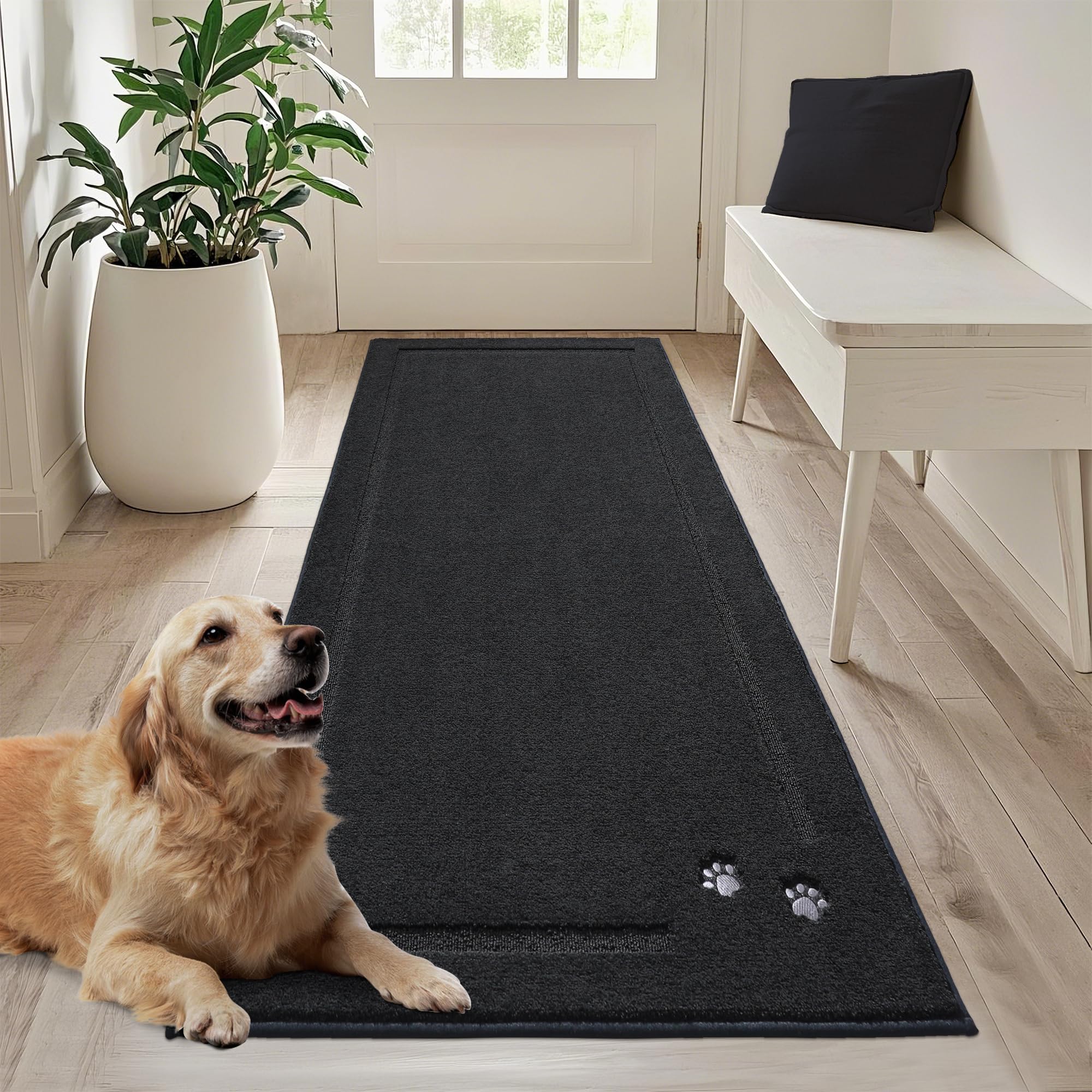 BEQHAUSE Dog Door Mat for Muddy Paws 32"x48" Dirt Trapper Absorbent Doormat Non Slip Entryway Rugs Washable Stain Resistant Welcome Floor Mat Soft Low-Profile for Front Back Door, Dark Grey