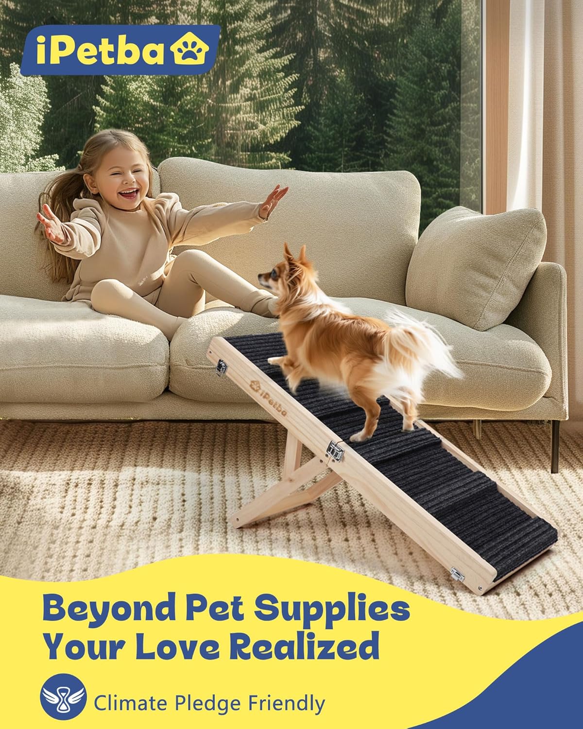 Dog Ramp for Couch & Low Bed - Joint & Spine Support with Gentle Incline for Small Dogs, Adjustable, Anti-Slip & Foldable, Up to 35 lbs