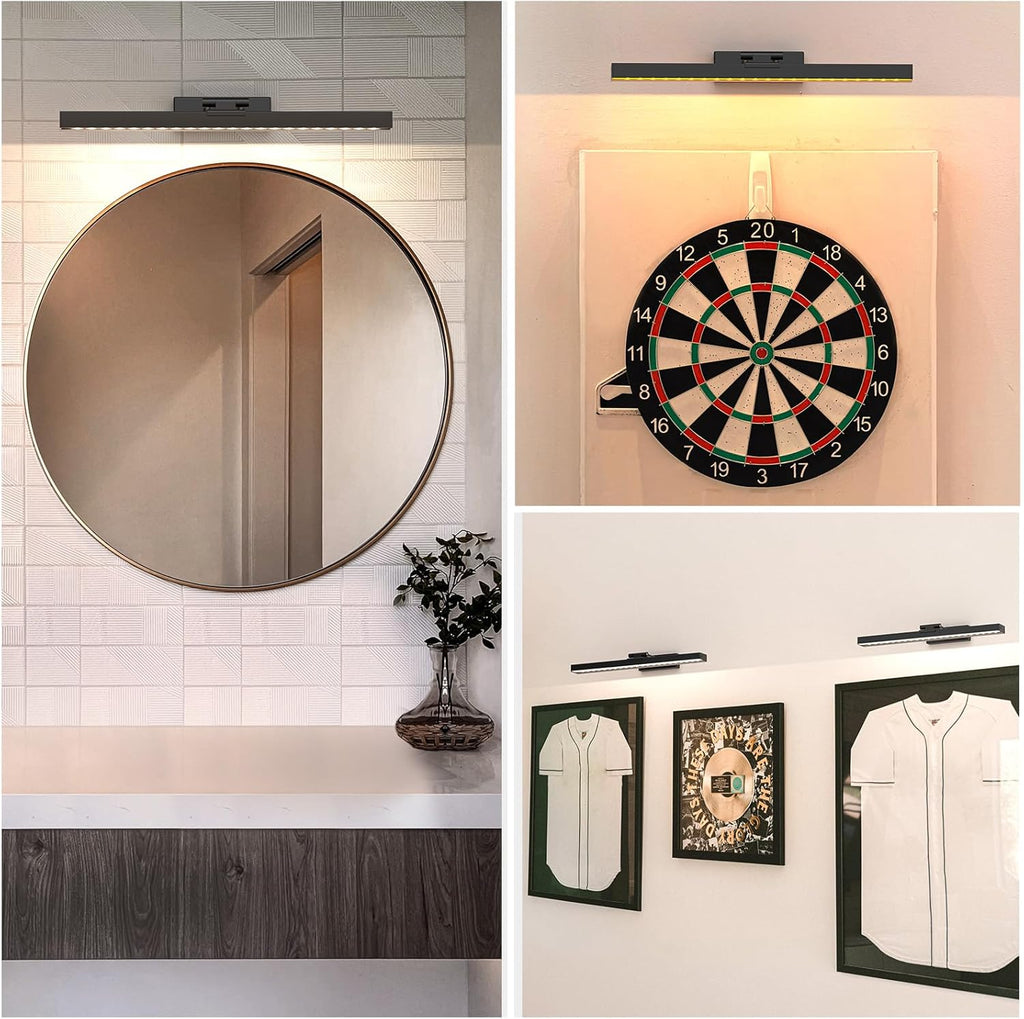 PESUTEN Picture Light Battery Operated, 16in Wireless Art Light for Paintings CCT Dimmable Recharging Battery Picture Light with Remote Control for Gallery Dartboard Art Bedroom Bathroom
