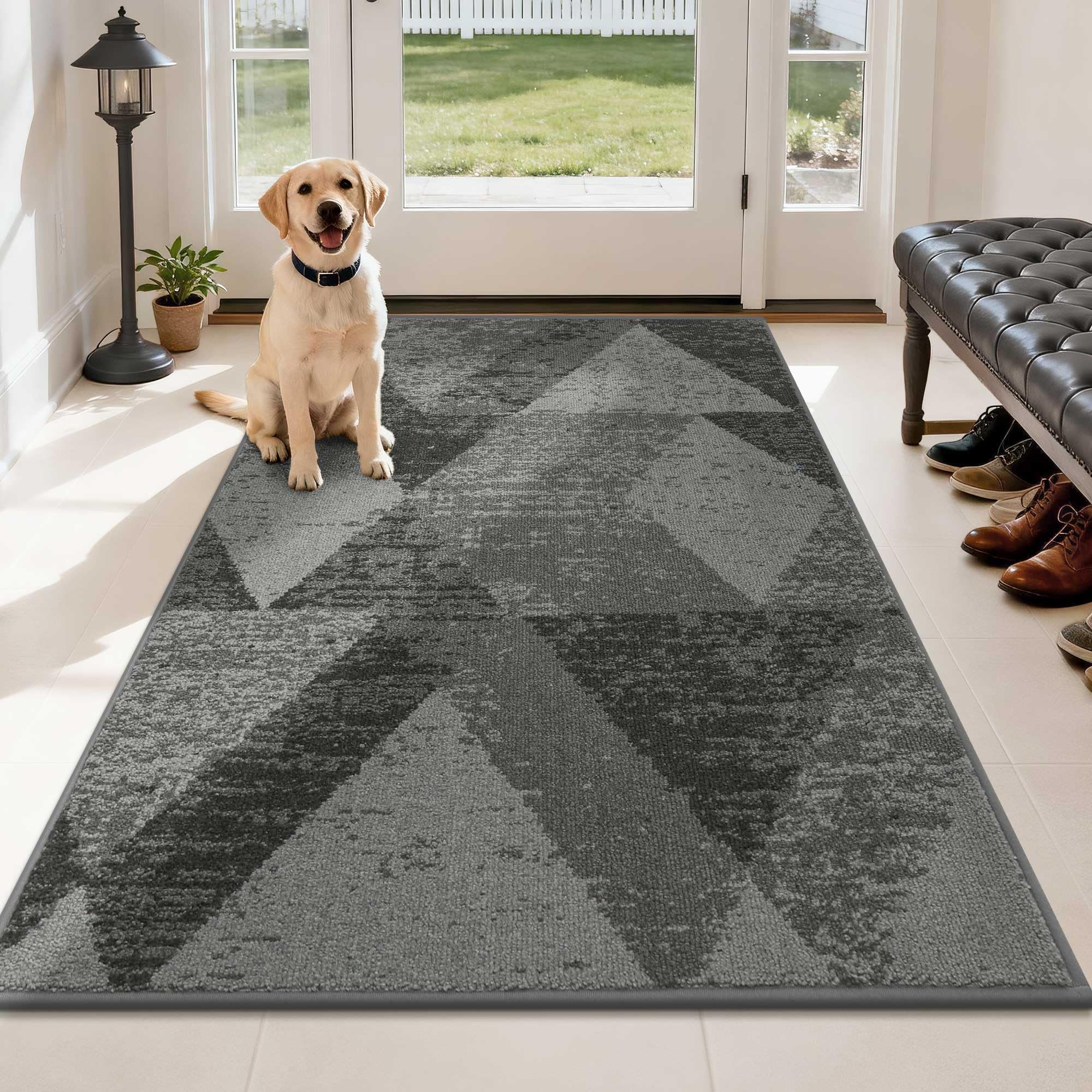 COSY HOMEER Entryway Rugs Doormat 20"x32", Non-Slip Absorbent Polyester, Washable Rugs for Front Door, Dirty Paws & High Traffic Areas, Dark Gray
