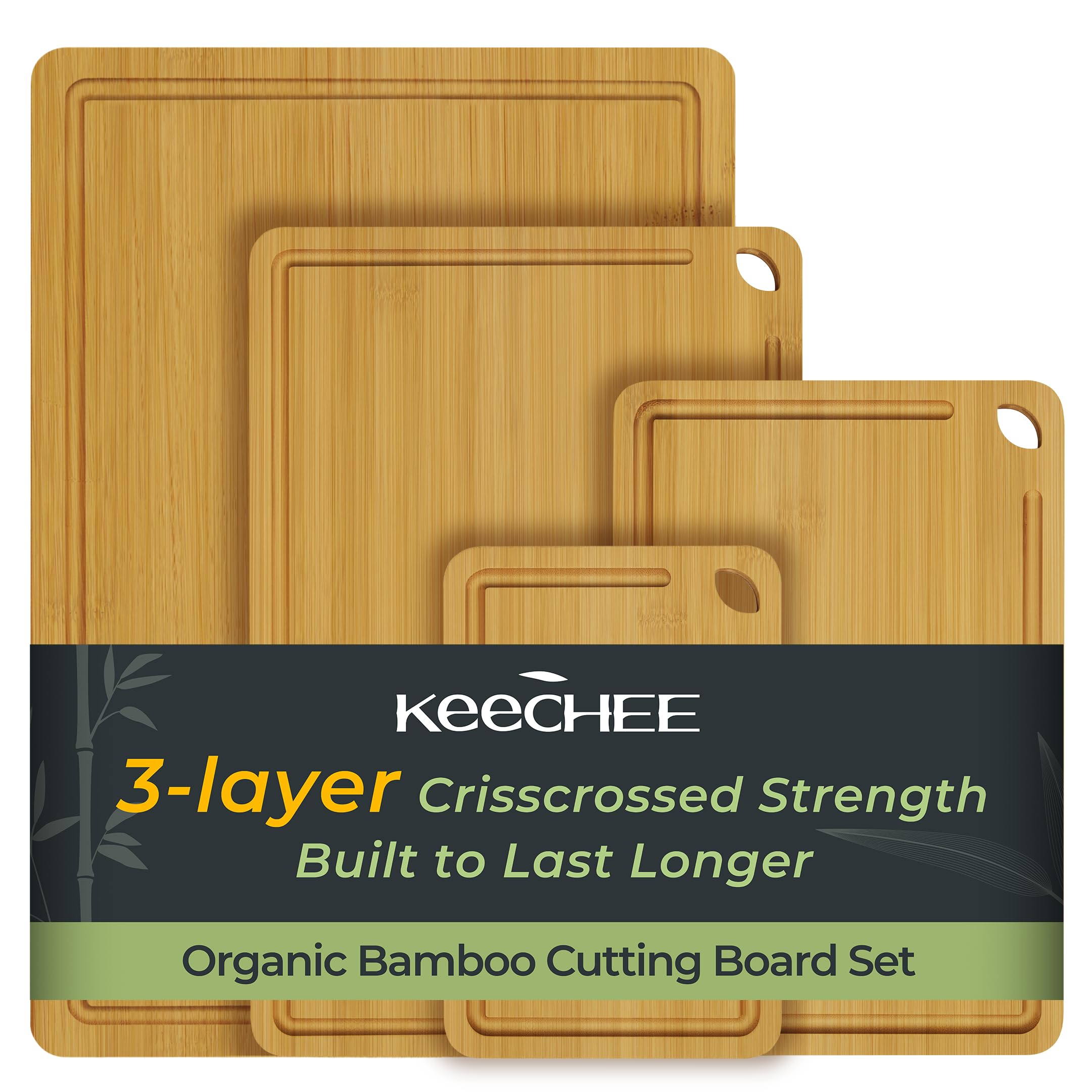 Bamboo Cutting Board, Durable Wood Cutting Boards for Kitchen with Deep Juice Grooves & Built-in Handles, Ideal Charcuterie & Chopping for Meat, Vegetables and Fruits Ideal Kitchen Gifts