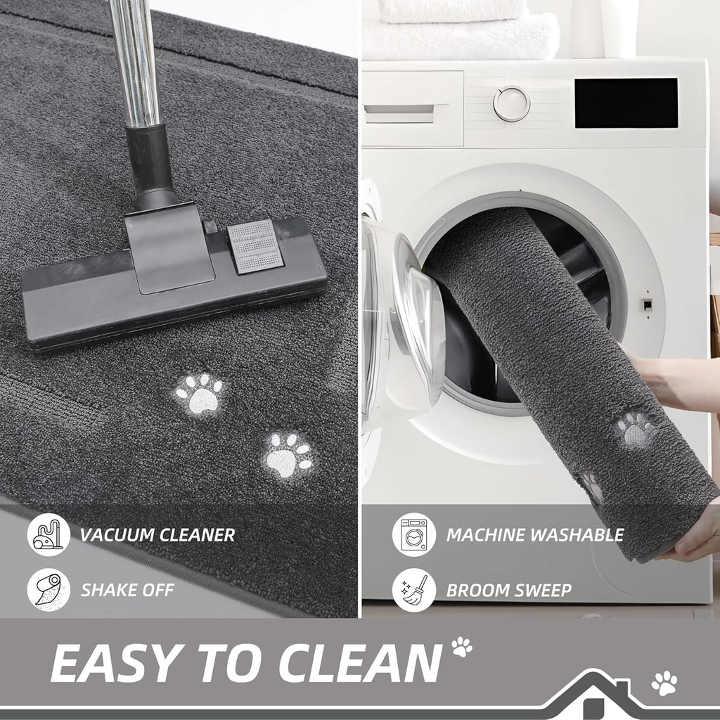 BEQHAUSE Dog Door Mat for Muddy Paws 32"x48" Dirt Trapper Absorbent Doormat Non Slip Entryway Rugs Washable Stain Resistant Welcome Floor Mat Soft Low-Profile for Front Back Door, Dark Grey