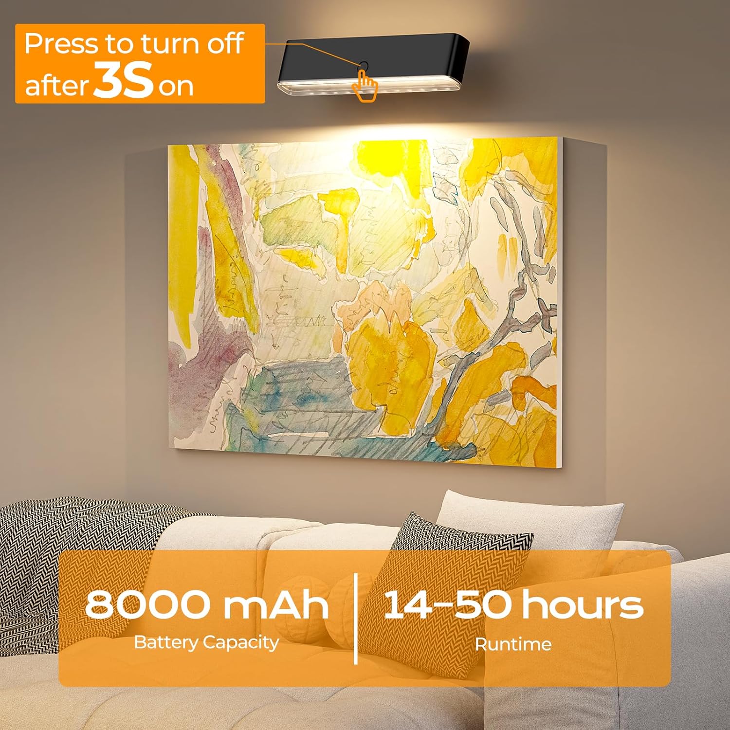 MOITA Battery Operated Wall Sconce Set of 2 Wireless Wall Lamp with Remote Control & Touch Control Rechargeable LED Wall Lights 3 Color Temperatures 360° Rotatable for Bedroom Living Room Black