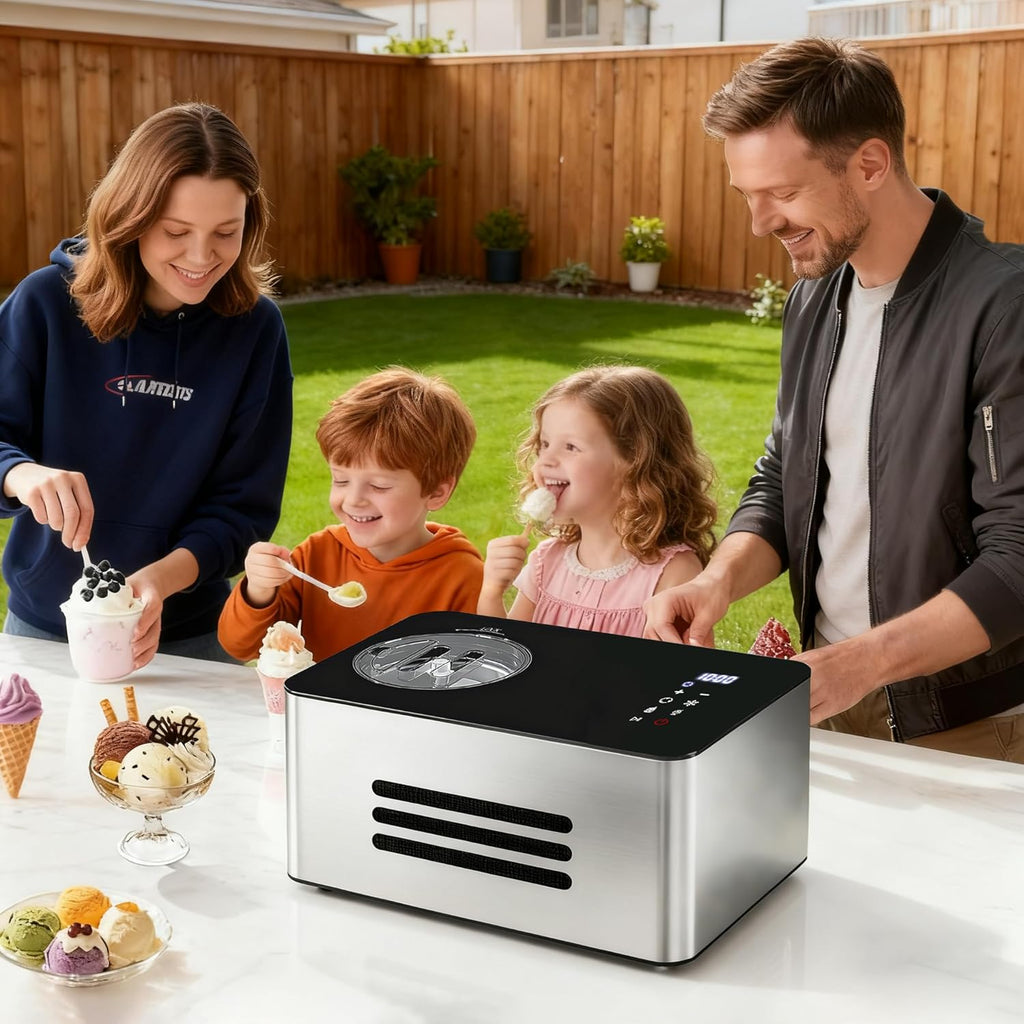 Ice Cream Maker Machine with Compressor: 2.1 Quart Stainless Steel Yogurt Maker - No Pre-Freeze Ice Cream Machine with LCD Display & Timer