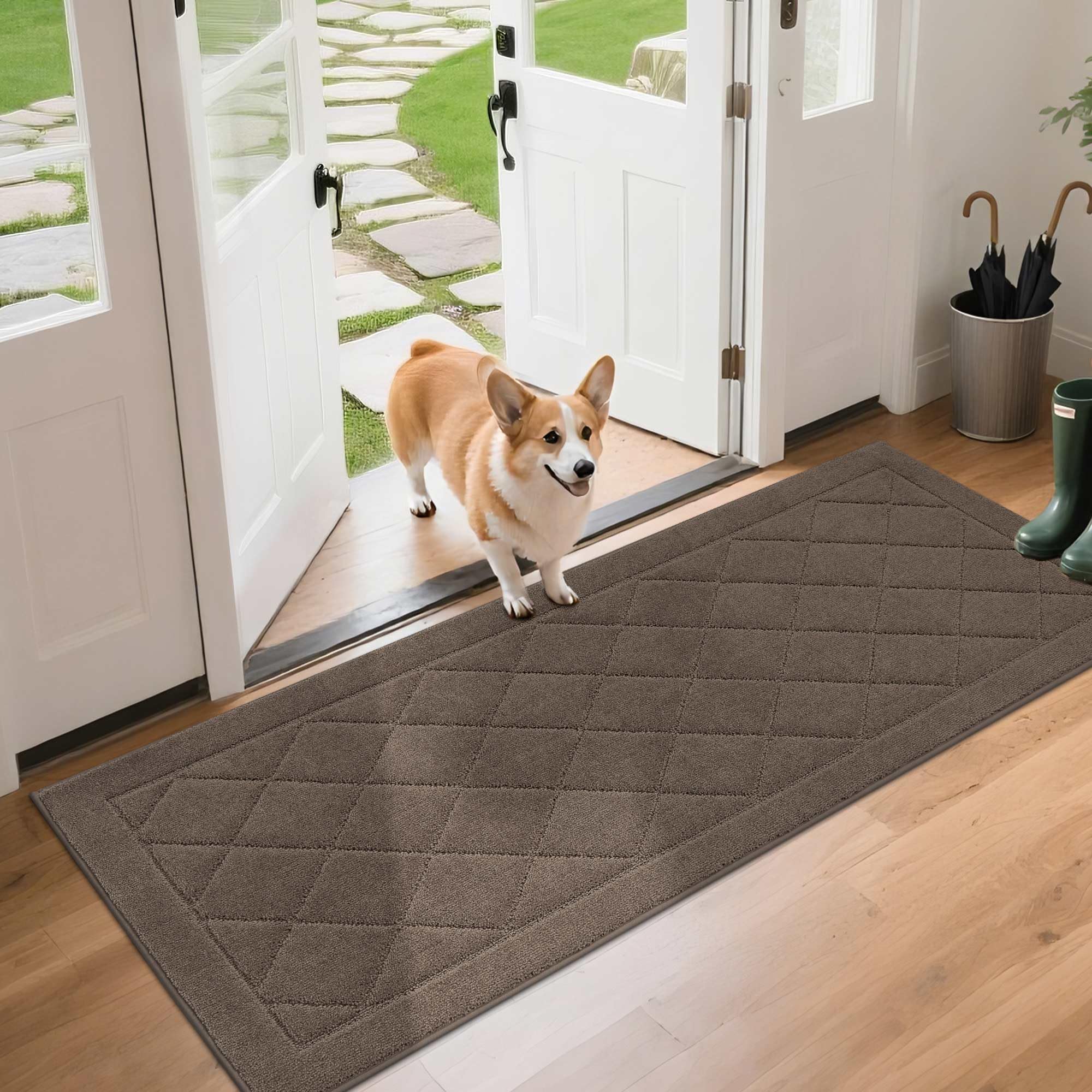 BEQHAUSE Dirt Trapper Door Mat 32" x 48", Doormat Non-Slip Entryway Rugs Washable, Dog Door Mat Stain Resistant and Absorbent Welcome Floor Mat for Front Back Door, Mud Wet Shoes & Paws, Dark Grey