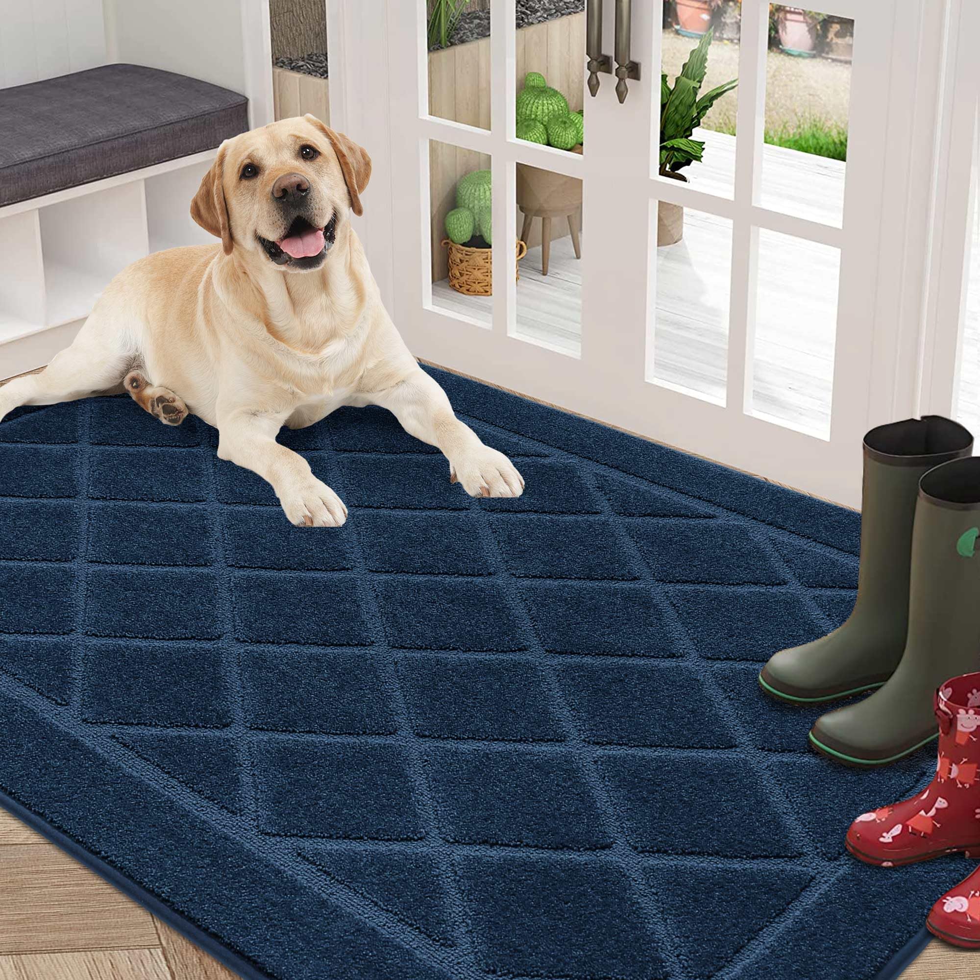 BEQHAUSE Dirt Trapper Door Mat 32" x 48", Doormat Non-Slip Entryway Rugs Washable, Dog Door Mat Stain Resistant and Absorbent Welcome Floor Mat for Front Back Door, Mud Wet Shoes & Paws, Dark Grey