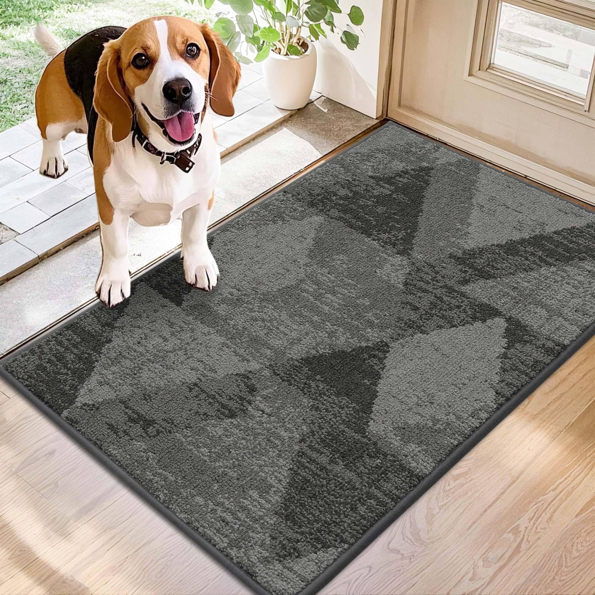 COSY HOMEER Entryway Rugs Doormat 20"x32", Non-Slip Absorbent Polyester, Washable Rugs for Front Door, Dirty Paws & High Traffic Areas, Dark Gray