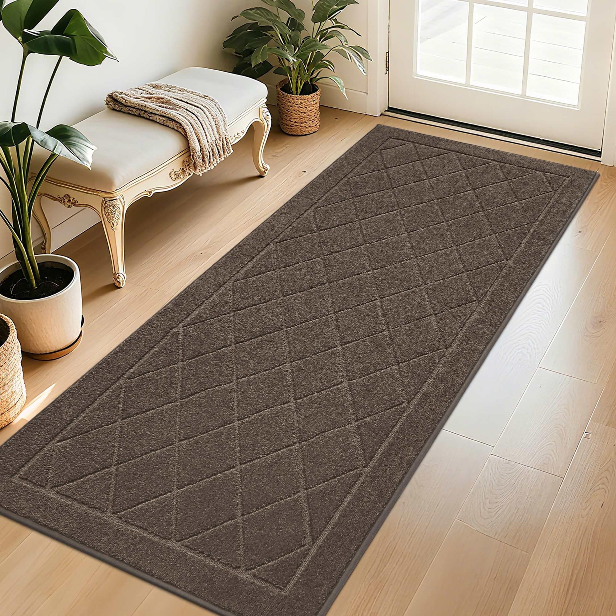BEQHAUSE Dirt Trapper Door Mat 32" x 48", Doormat Non-Slip Entryway Rugs Washable, Dog Door Mat Stain Resistant and Absorbent Welcome Floor Mat for Front Back Door, Mud Wet Shoes & Paws, Dark Grey