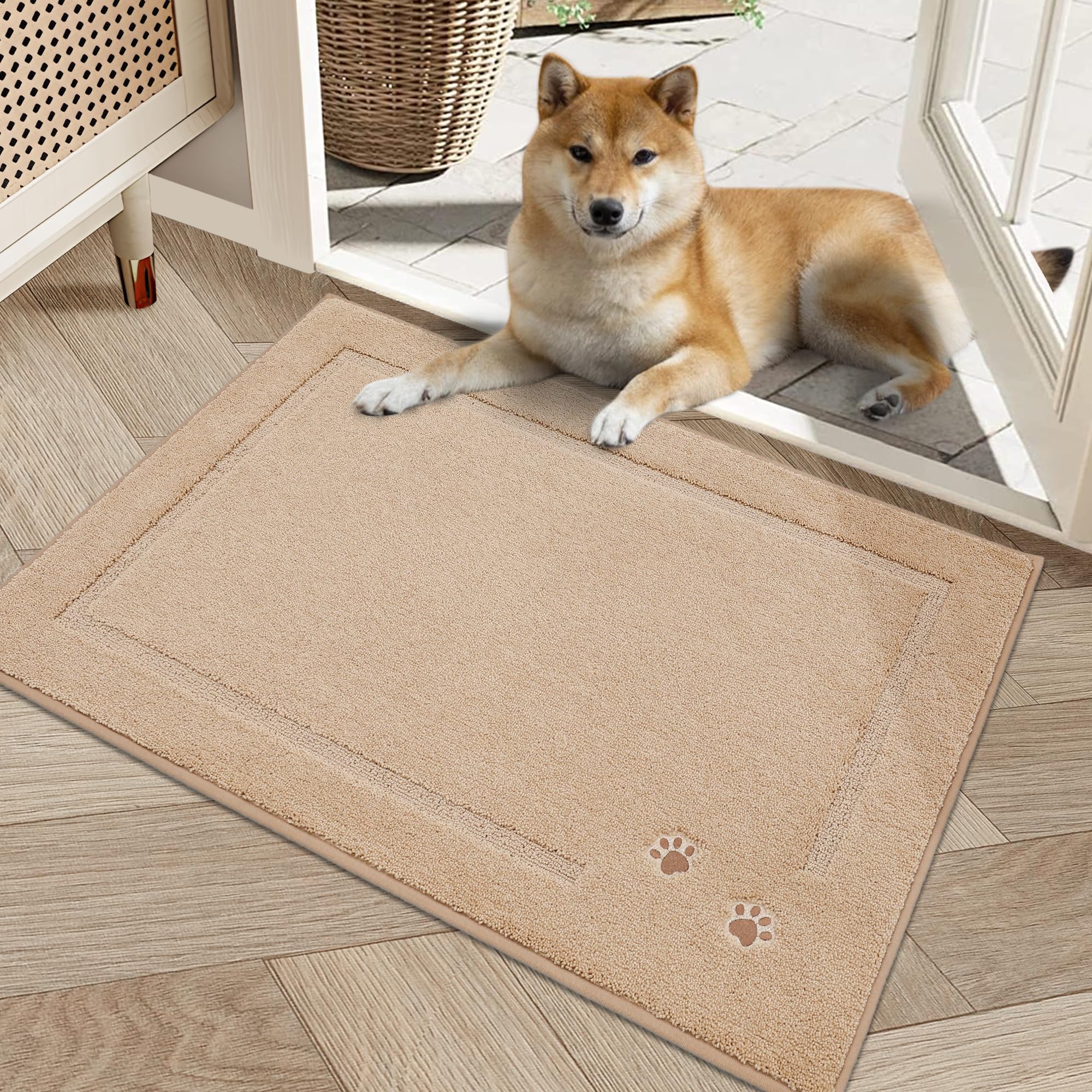 BEQHAUSE Dog Door Mat for Muddy Paws 32"x48" Dirt Trapper Absorbent Doormat Non Slip Entryway Rugs Washable Stain Resistant Welcome Floor Mat Soft Low-Profile for Front Back Door, Dark Grey