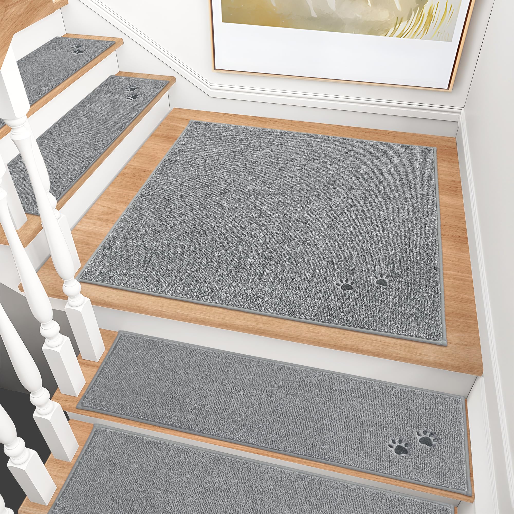 BEQHAUSE Stair Treads for Wooden Steps 28inX9in, Non Slip Carpet Stair Treads Indoor Stair Runners Machine Washable, Soft Stair Rugs Mat Surface Polyester TPE Backing, 15pcs, Charcoal