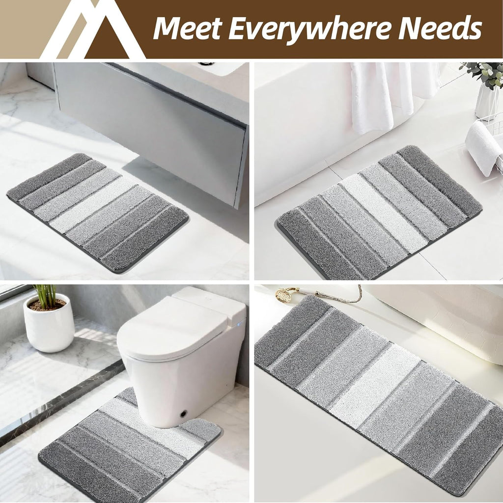 COSY HOMEER Bathroom Rugs 24"x17", Ultra Soft Absorbent Bath Mat with Non-Slip TPR Backing, Machine Washable Shaggy Rug for Bathroom Floor, Grey