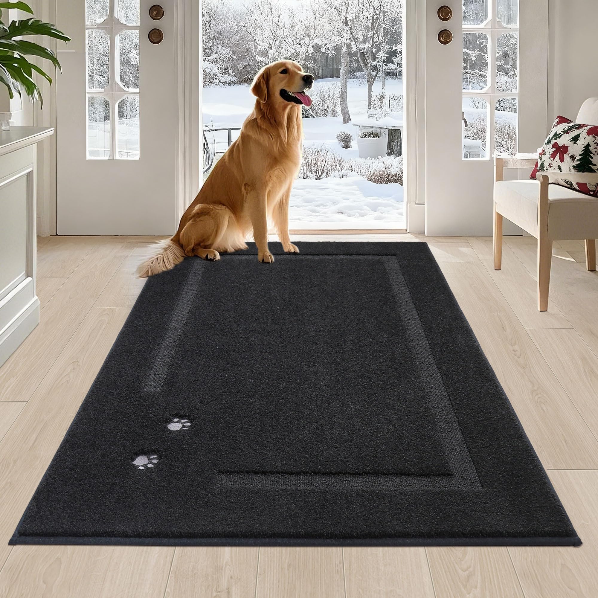 BEQHAUSE Dog Door Mat for Muddy Paws 32"x48" Dirt Trapper Absorbent Doormat Non Slip Entryway Rugs Washable Stain Resistant Welcome Floor Mat Soft Low-Profile for Front Back Door, Dark Grey