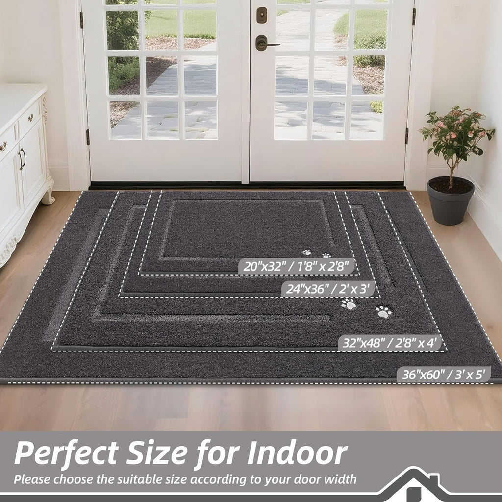 BEQHAUSE Dog Door Mat for Mud Paws Dirt Trapper Doormat Non-Slip Entryway Rugs Absorbent Welcome Mat Washable Indoor Floor Mat Low-Profile for Front Door, 20" x 32", Dark Grey