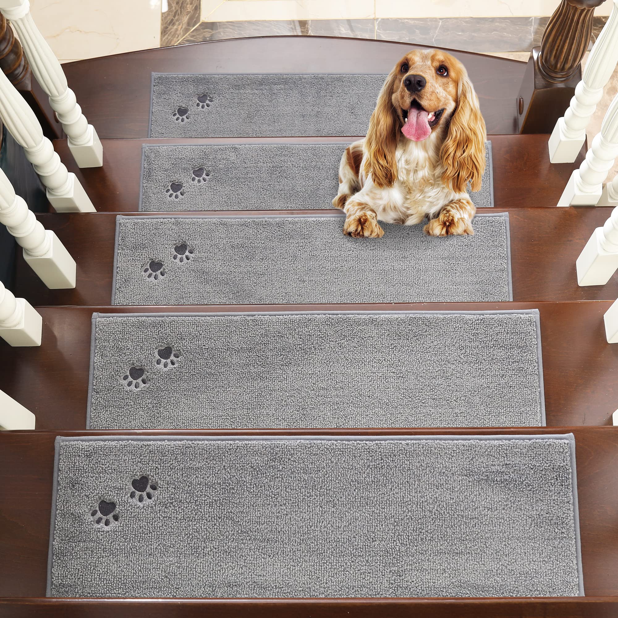 BEQHAUSE Stair Treads for Wooden Steps 28inX9in, Non Slip Carpet Stair Treads Indoor Stair Runners Machine Washable, Soft Stair Rugs Mat Surface Polyester TPE Backing, 15pcs, Charcoal
