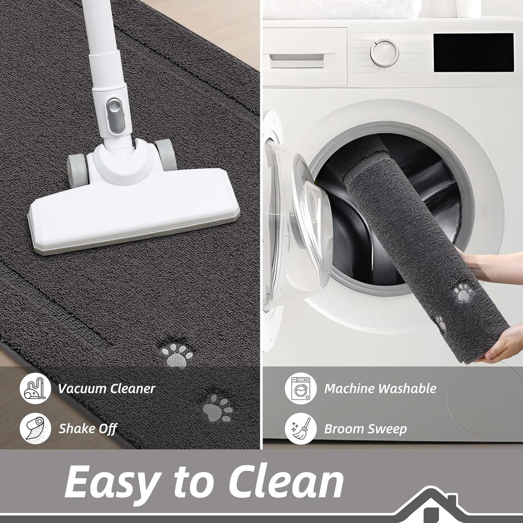 BEQHAUSE Dog Door Mat for Mud Paws Dirt Trapper Doormat Non-Slip Entryway Rugs Absorbent Welcome Mat Washable Indoor Floor Mat Low-Profile for Front Door, 20" x 32", Dark Grey